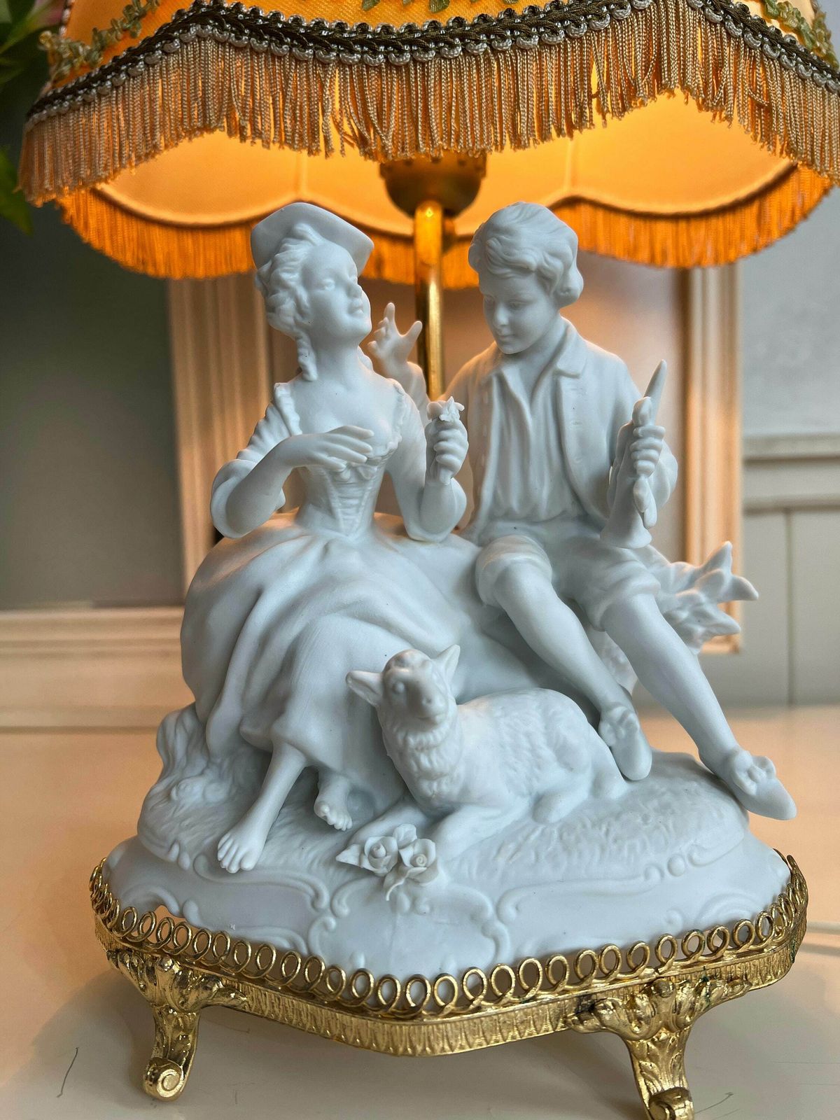 Vintage Biscuit Porcelain Lamp, Beautiful Victorian Style, Interior Design, Home Lighting photo furniture