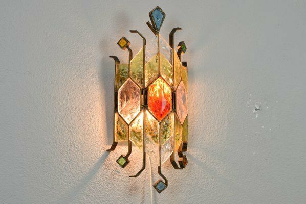 Mid Century Italian Brutalist Murano Glass Wall Lamp By Longobard For Poliarte, 1980s photo 1409.0
