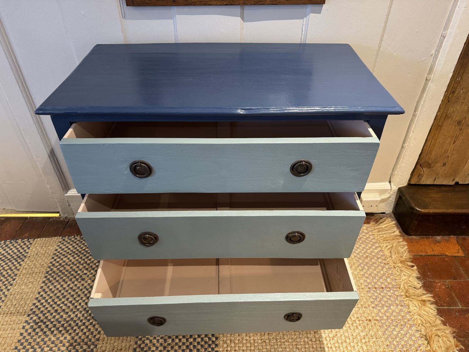 Three Drawer Chest Painted In Farrow & Ball Blues photo vinterior