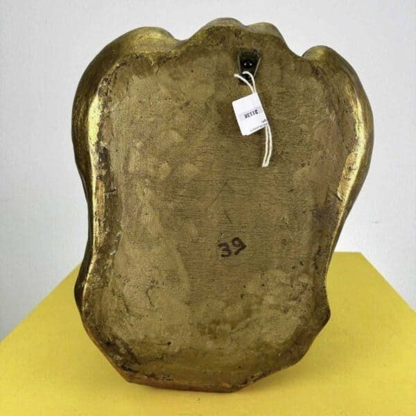 Golden Wooden Wall Holy Water Stoup Sculpture With Angels photo vinterior