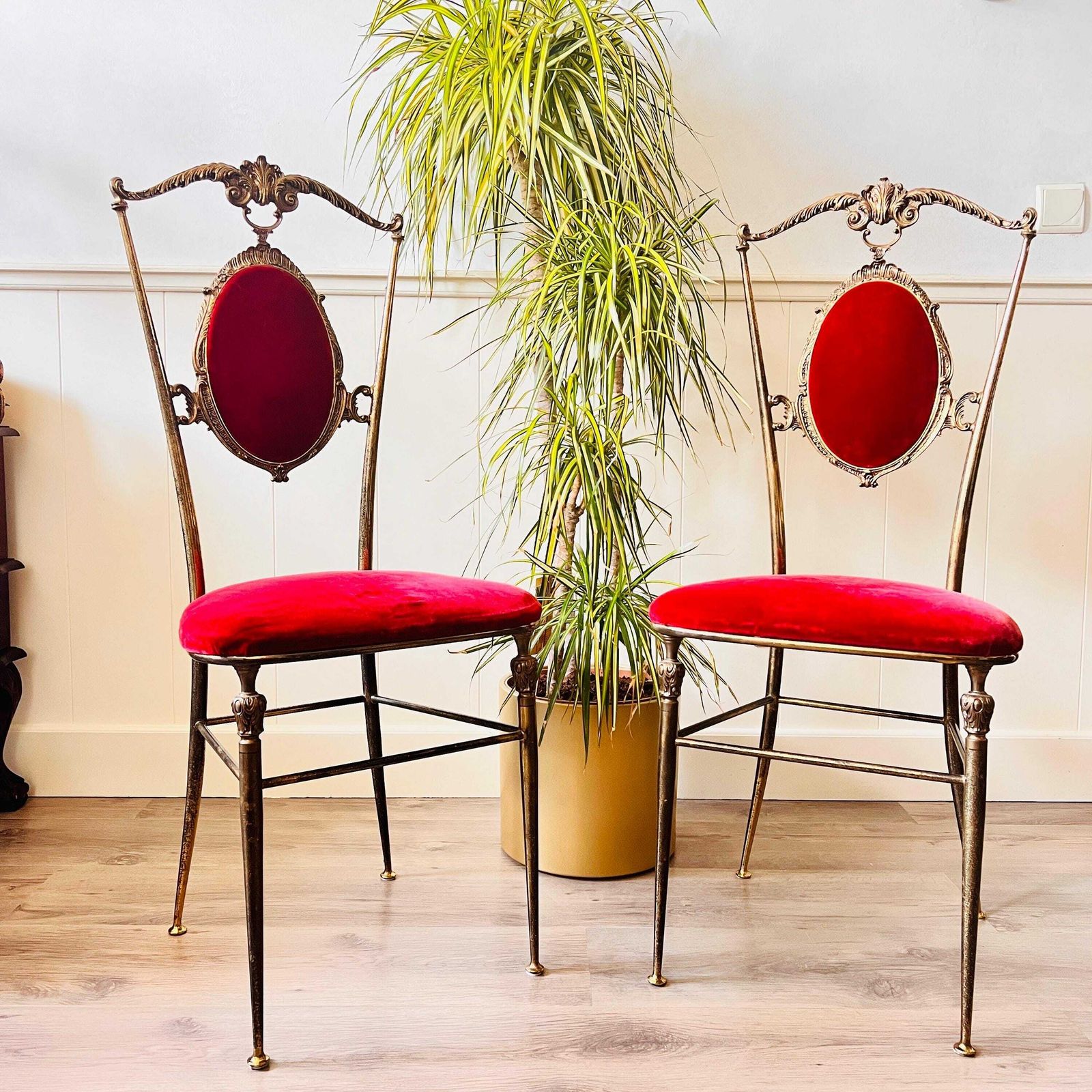 Bijzonder Paar Messing Stoelen, Italiaans Meubilair, Interieurontwerp