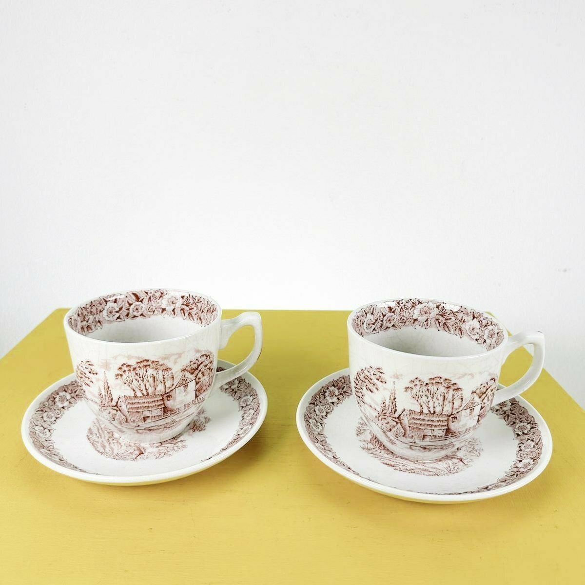 Pair Of Mugs With Saucer Wh Grindley Staffordshire England