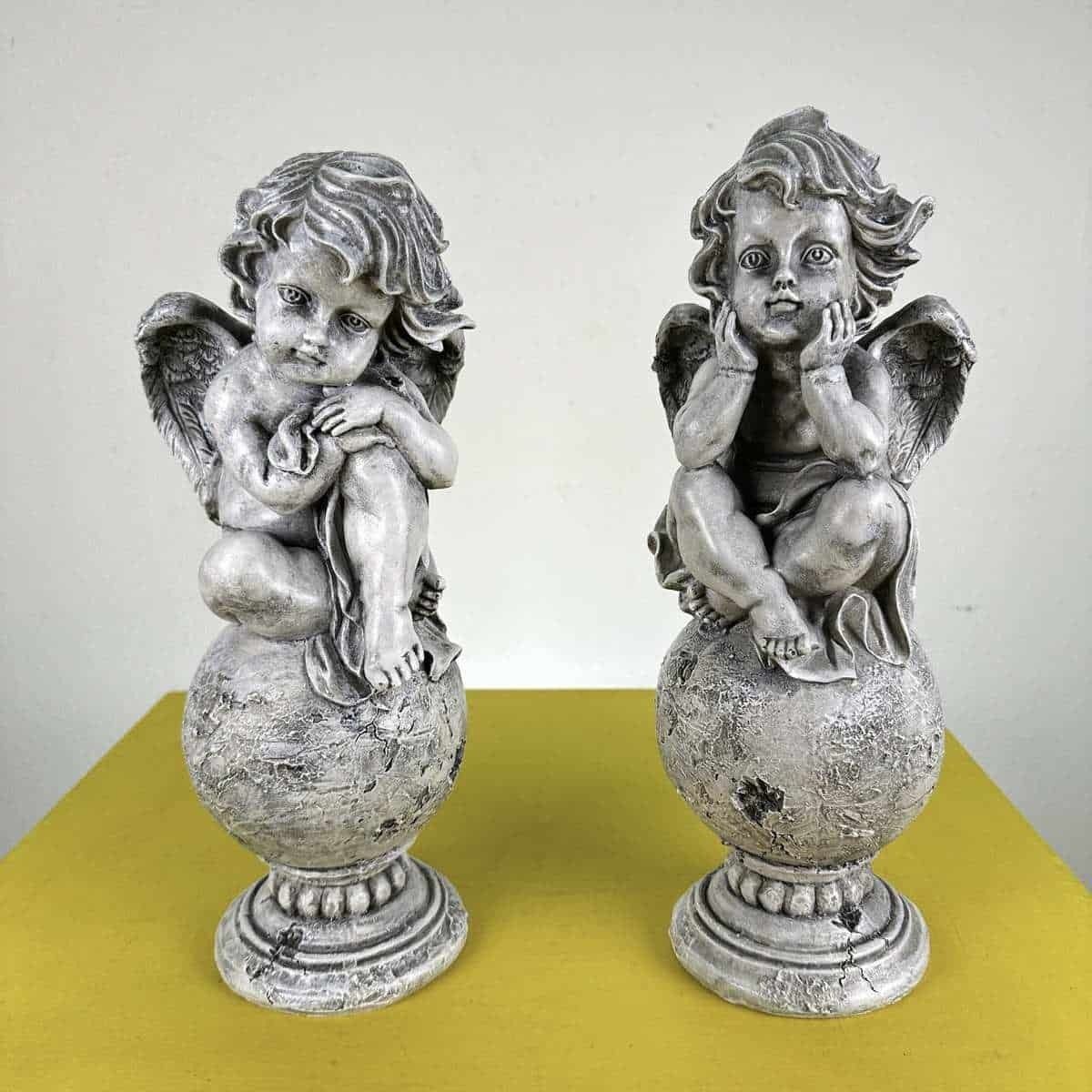 Pair Of Cherubs On Resin Sphere Pedestal