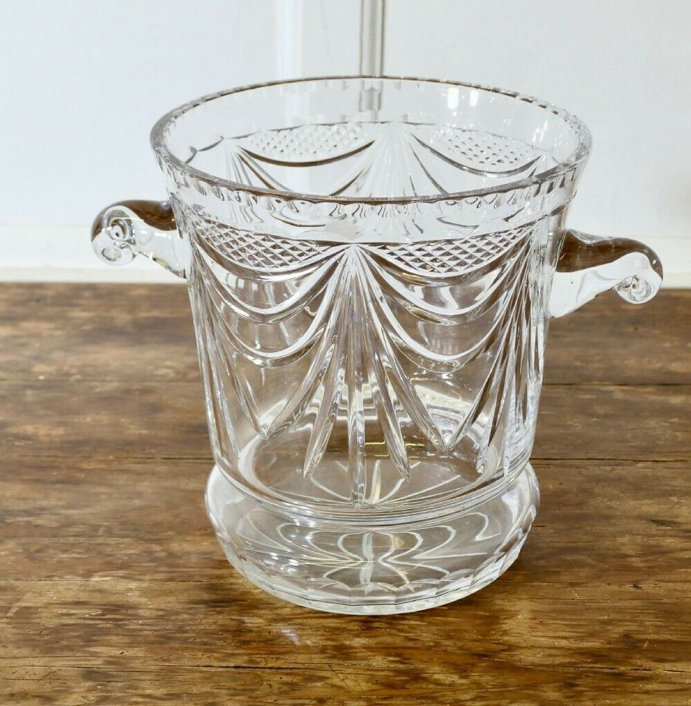 Large French Art Deco Hand Blown Cut Crystal Champaign Ice Bucket, Wine Cooler photo furniture