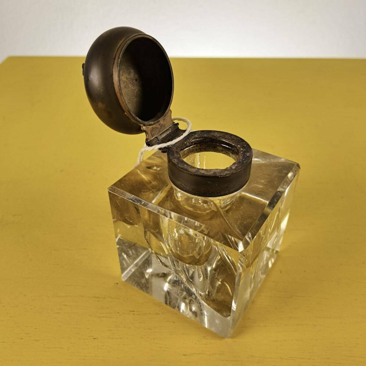 Early 1900s Glass And Metal Inkwell photo for sale
