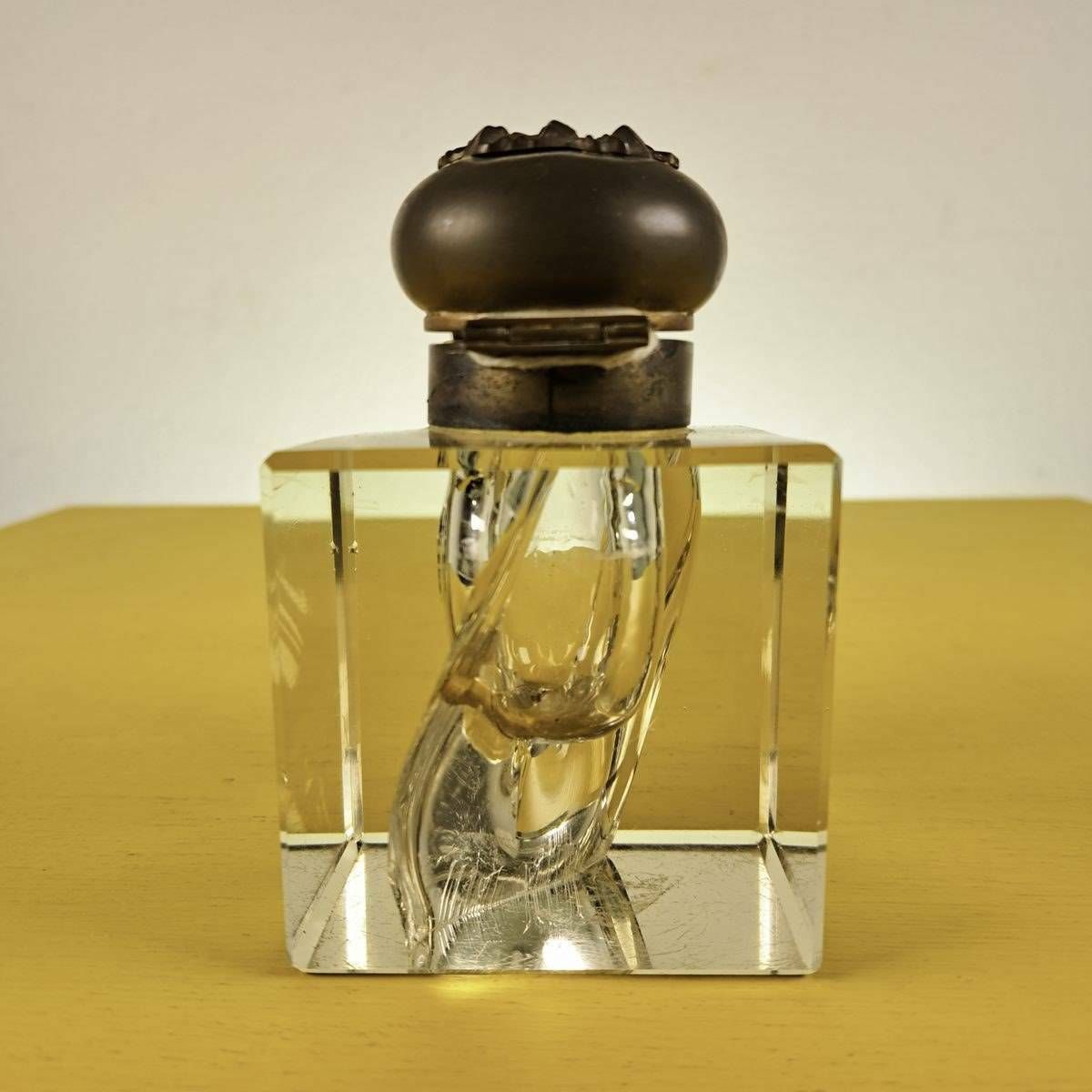 Early 1900s Glass And Metal Inkwell photo Home Decor