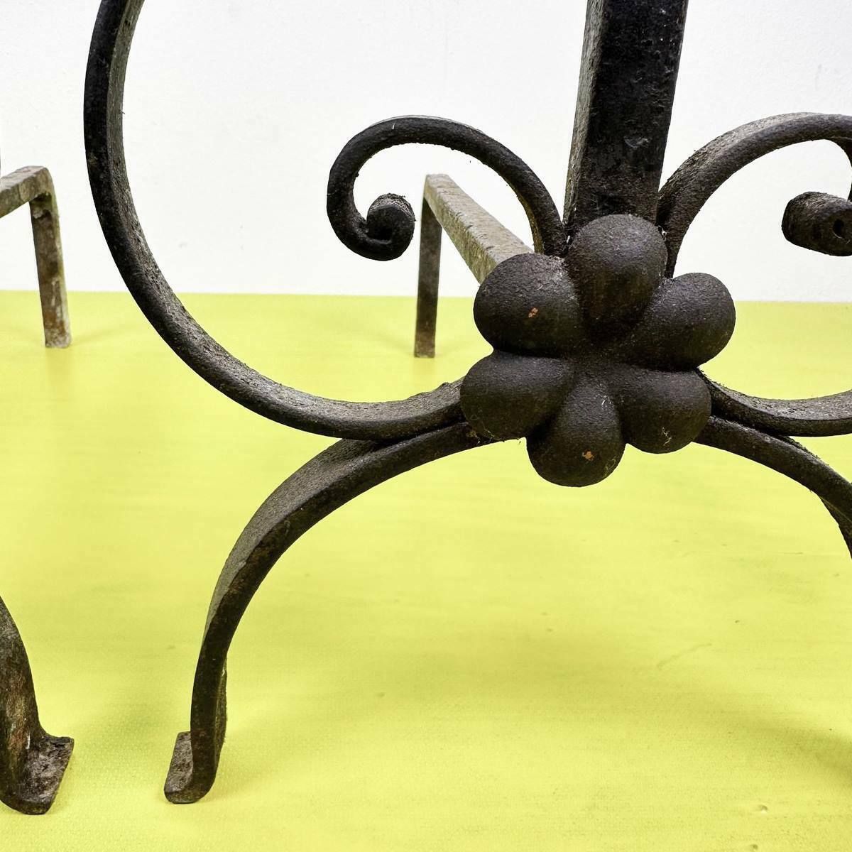 Pair Of Metal Andirons With Brass Knobsa photo for sale