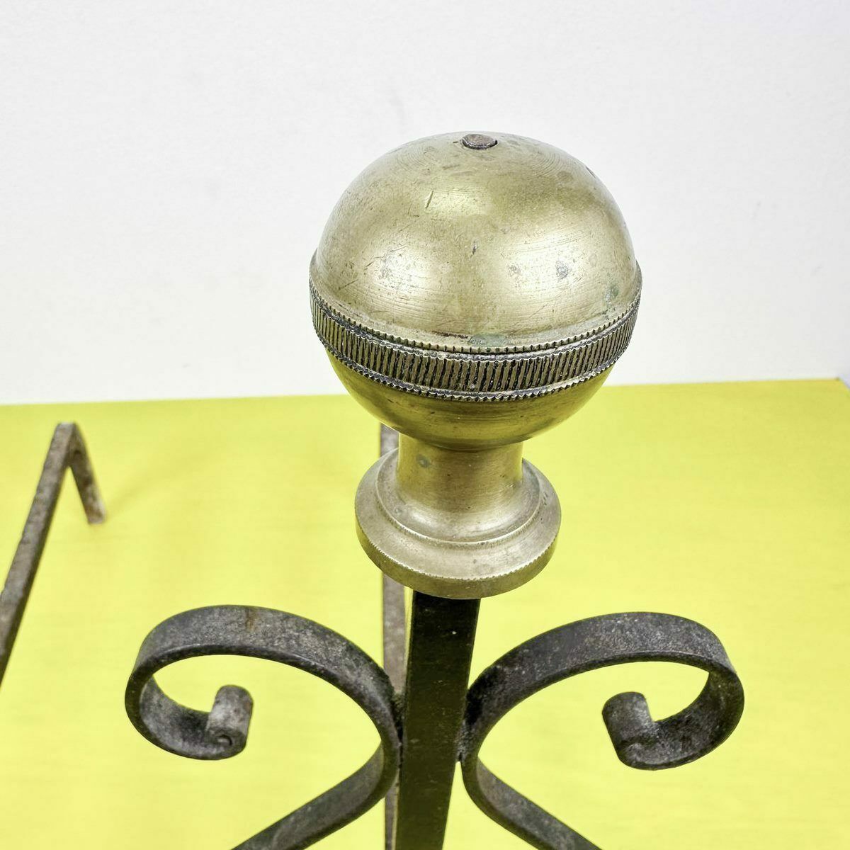 Pair Of Metal Andirons With Brass Knobsa photo Home Fixtures