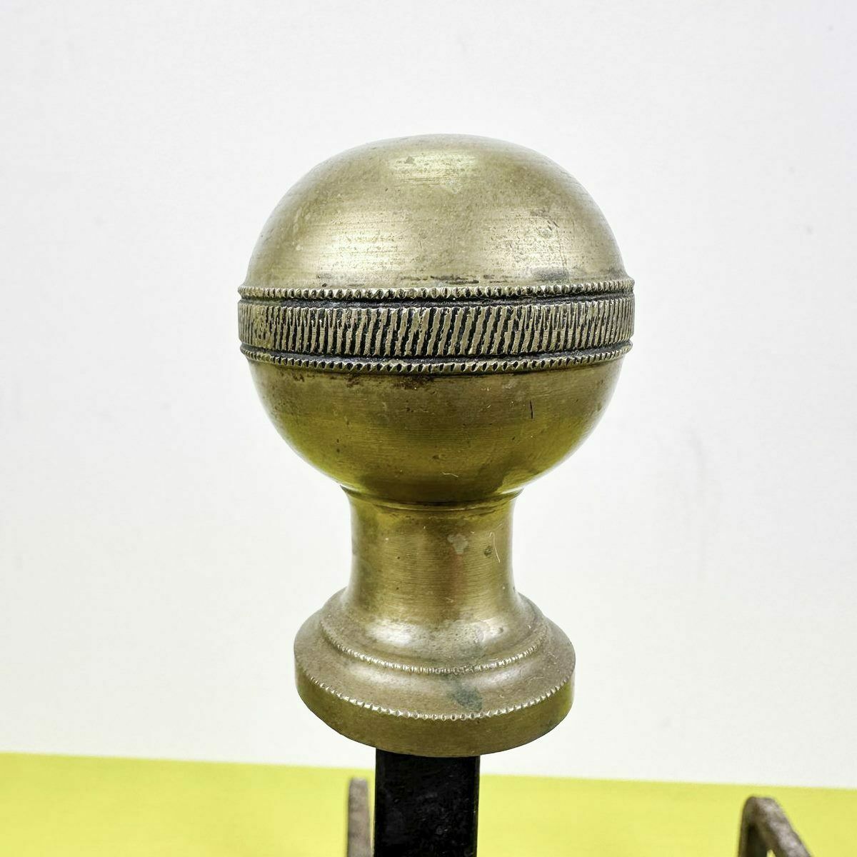 Pair Of Metal Andirons With Brass Knobsa photo 61.0