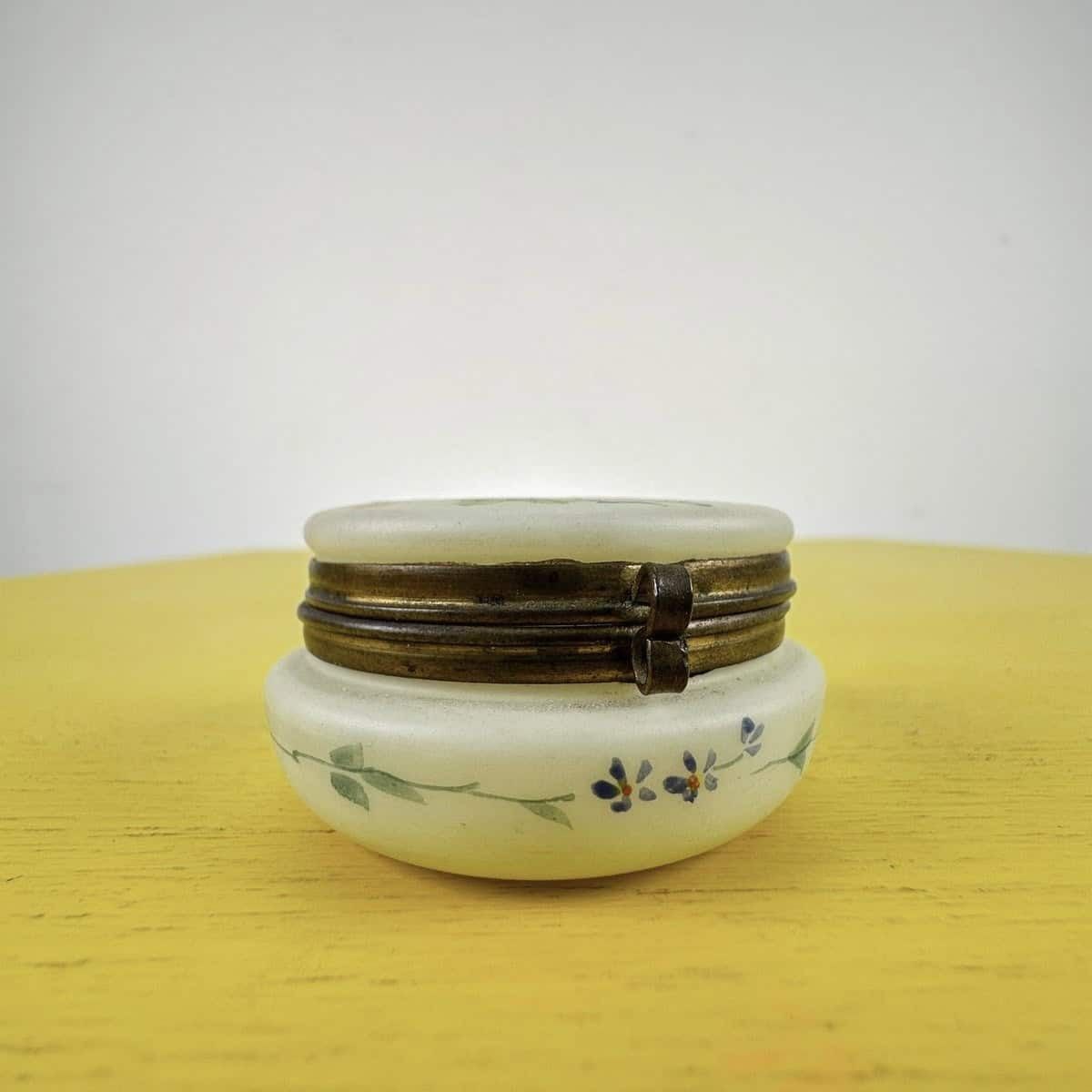 Vintage Hand Painted Opaline Glass Jewelry Box photo for sale
