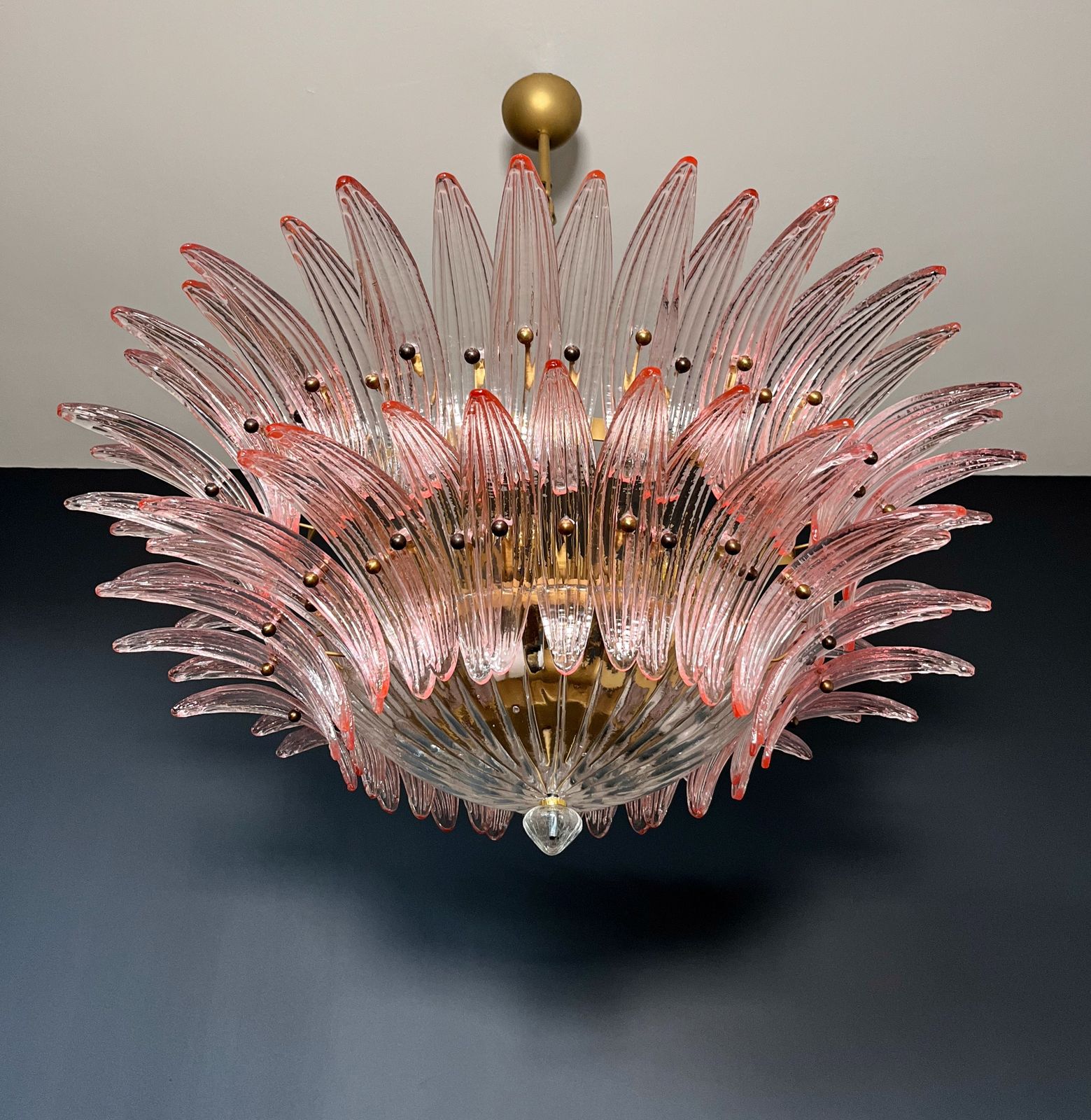 photo for sale Murano Chandelier Original Palmette, Two Levels, 82 Pink Glasses