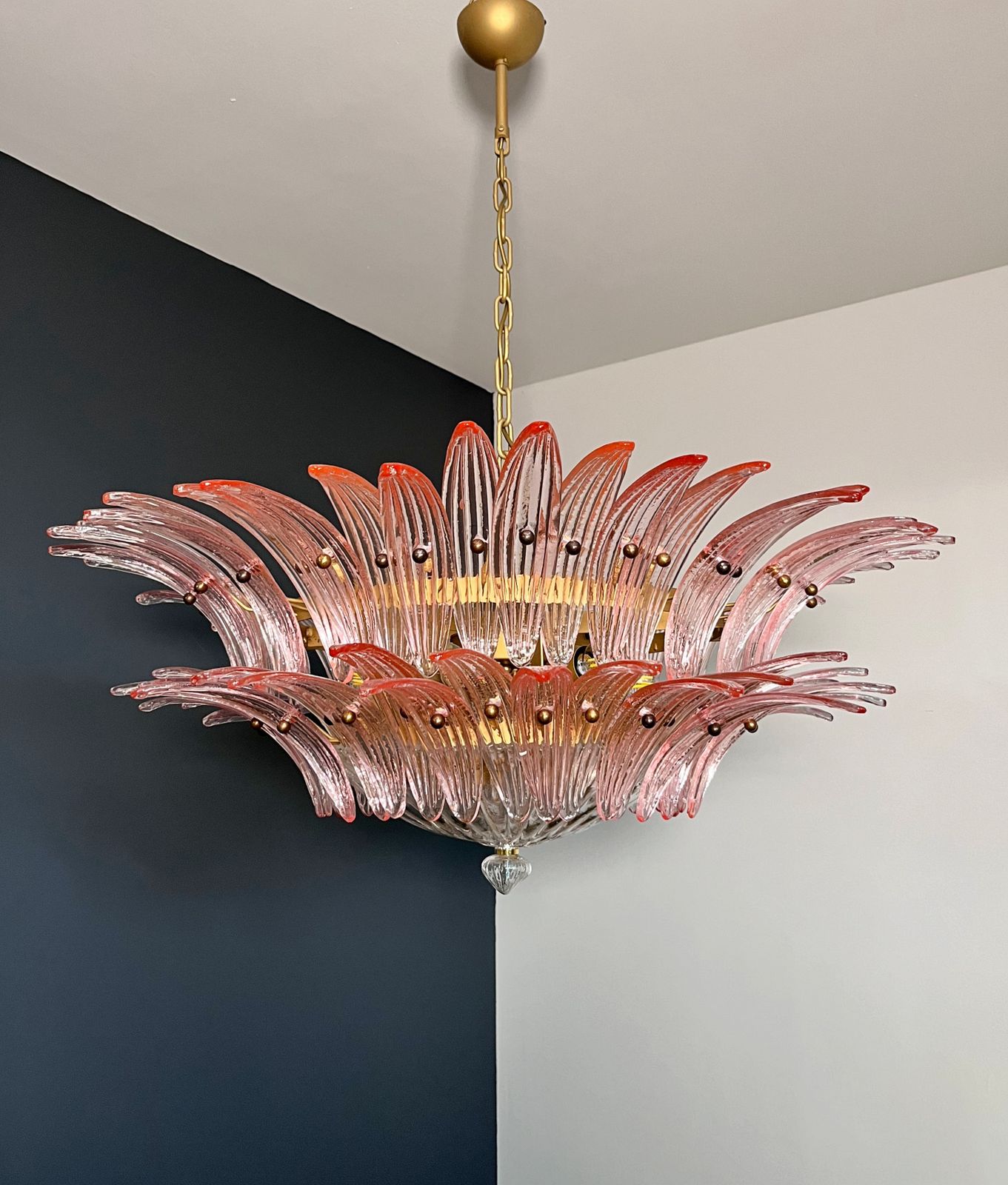 photo vinterior Murano Chandelier Original Palmette, Two Levels, 82 Pink Glasses