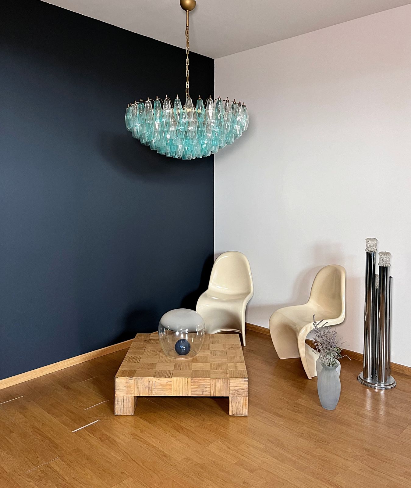 Turquoise & Clear Poliedri Murano Glass Chandelier photo furniture
