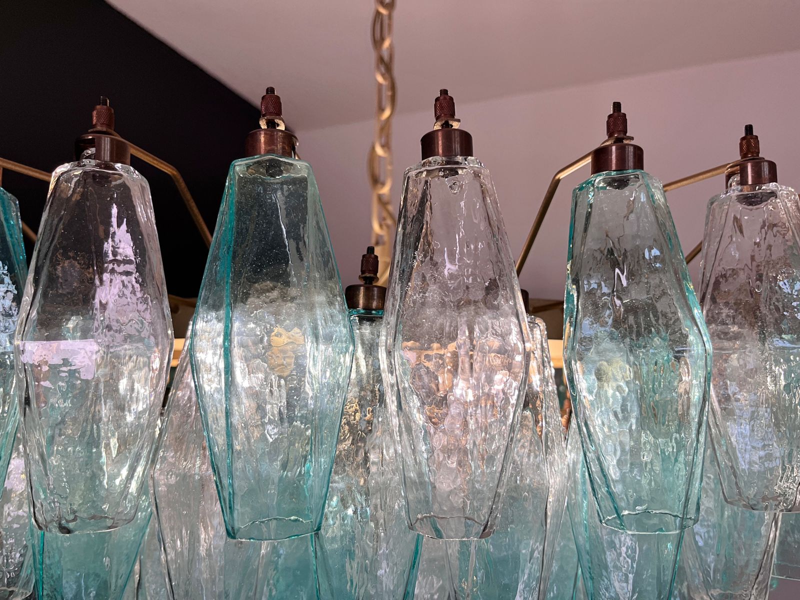 Turquoise & Clear Poliedri Murano Glass Chandelier photo 3395.0