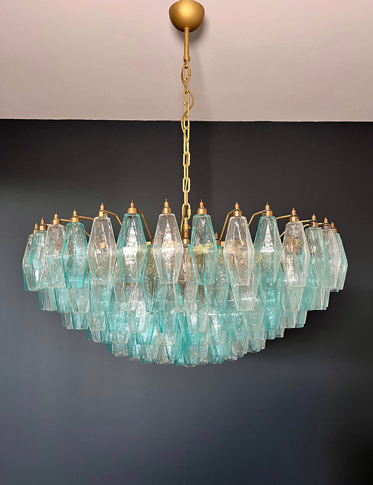 photo furniture Turquoise & Clear Poliedri Murano Glass Chandelier