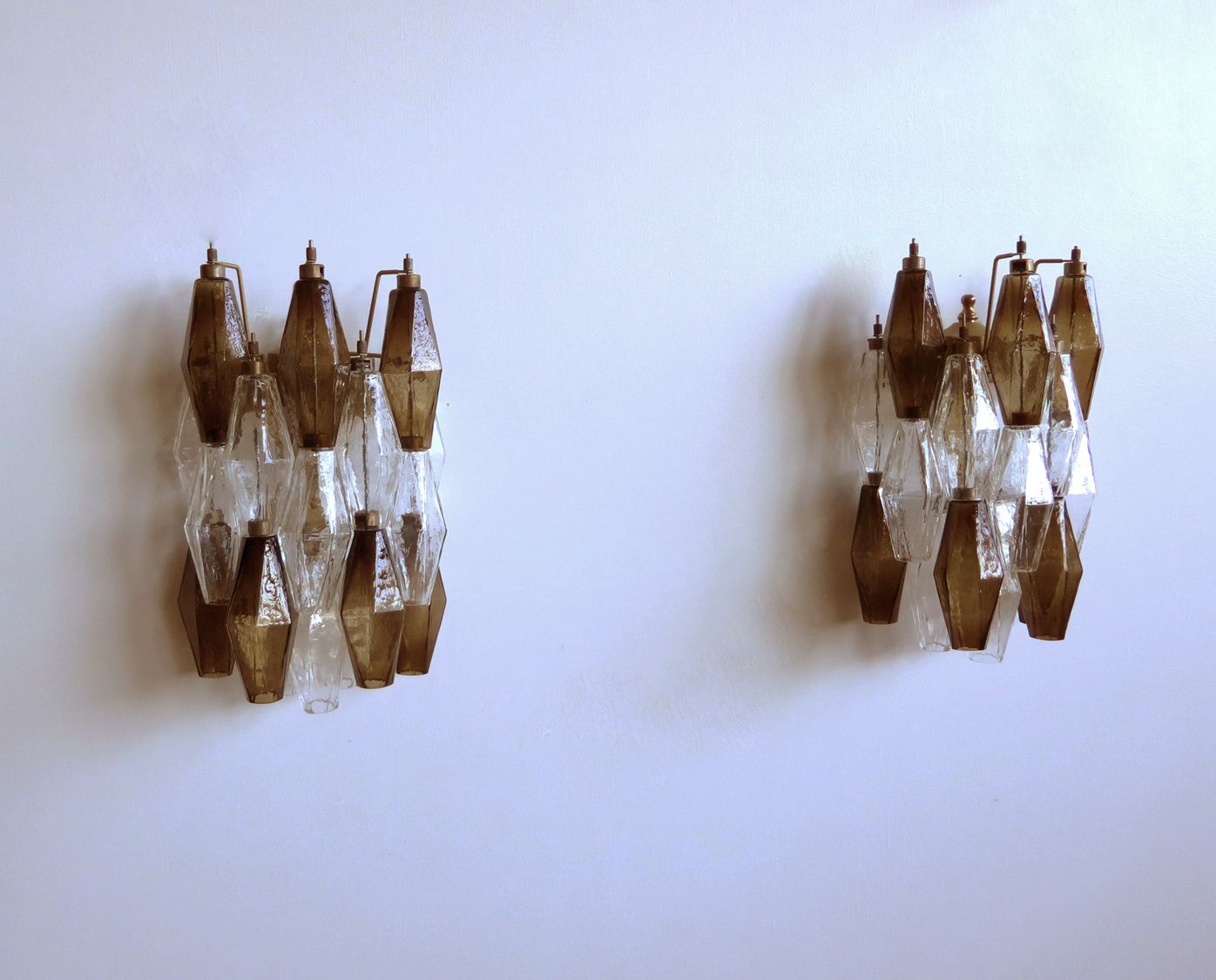 photo furniture Vintage Murano Italian Poliedri Smoked And Trasparent Glass Wall Sconces