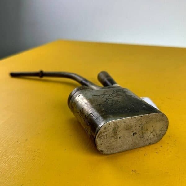 Home Decor Antique Oriental Opium Pipe In Metal With Engraved Decoration photo