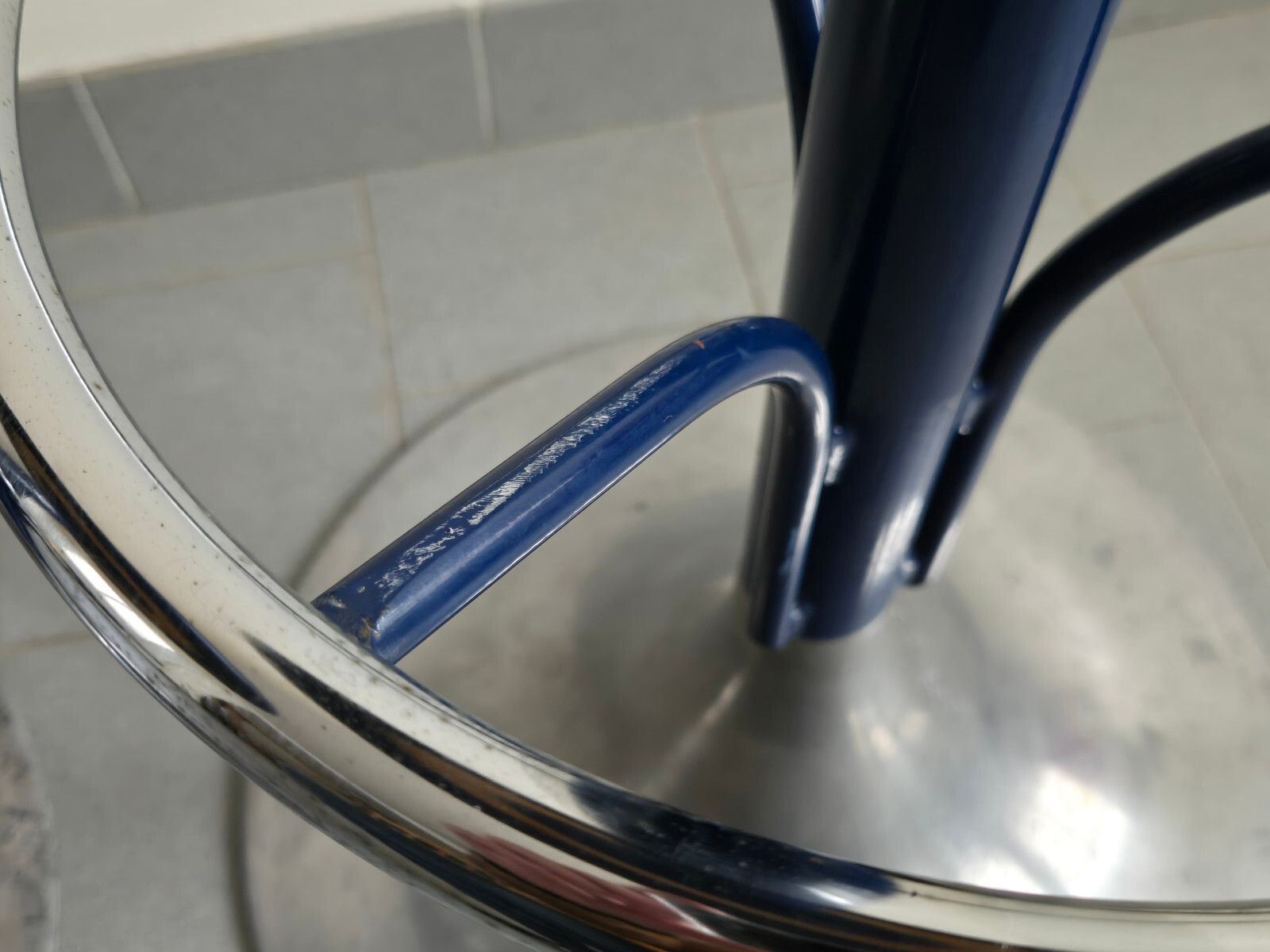 Pair Of Vintage 1970s Blue Faux Leather & Aluminum Bar Stools photo 683.0