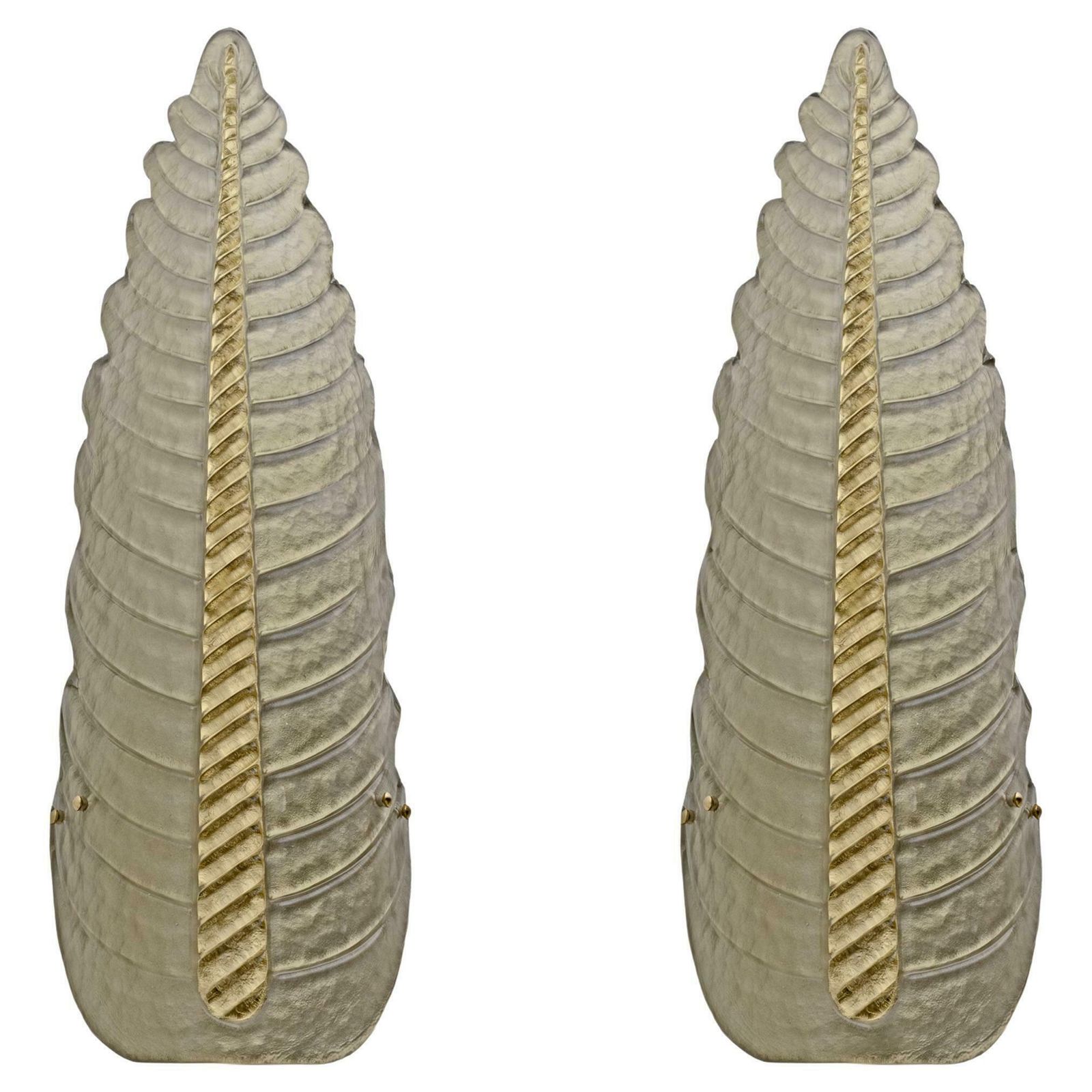 Pair Of Mid Century Modern Murano Glass Gold Yellow Big Leafs Sconces