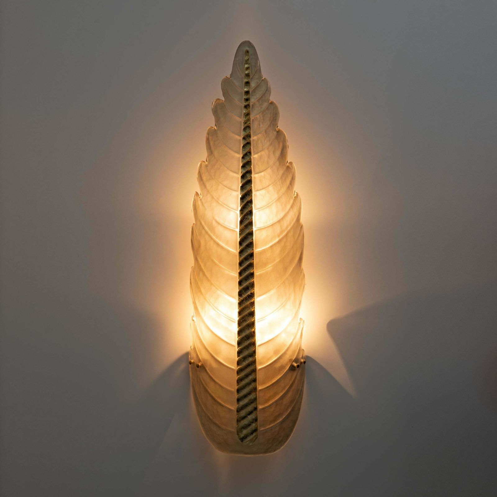 Pair Of Mid Century Modern Murano Glass Gold Yellow Big Leafs Sconces photo for sale