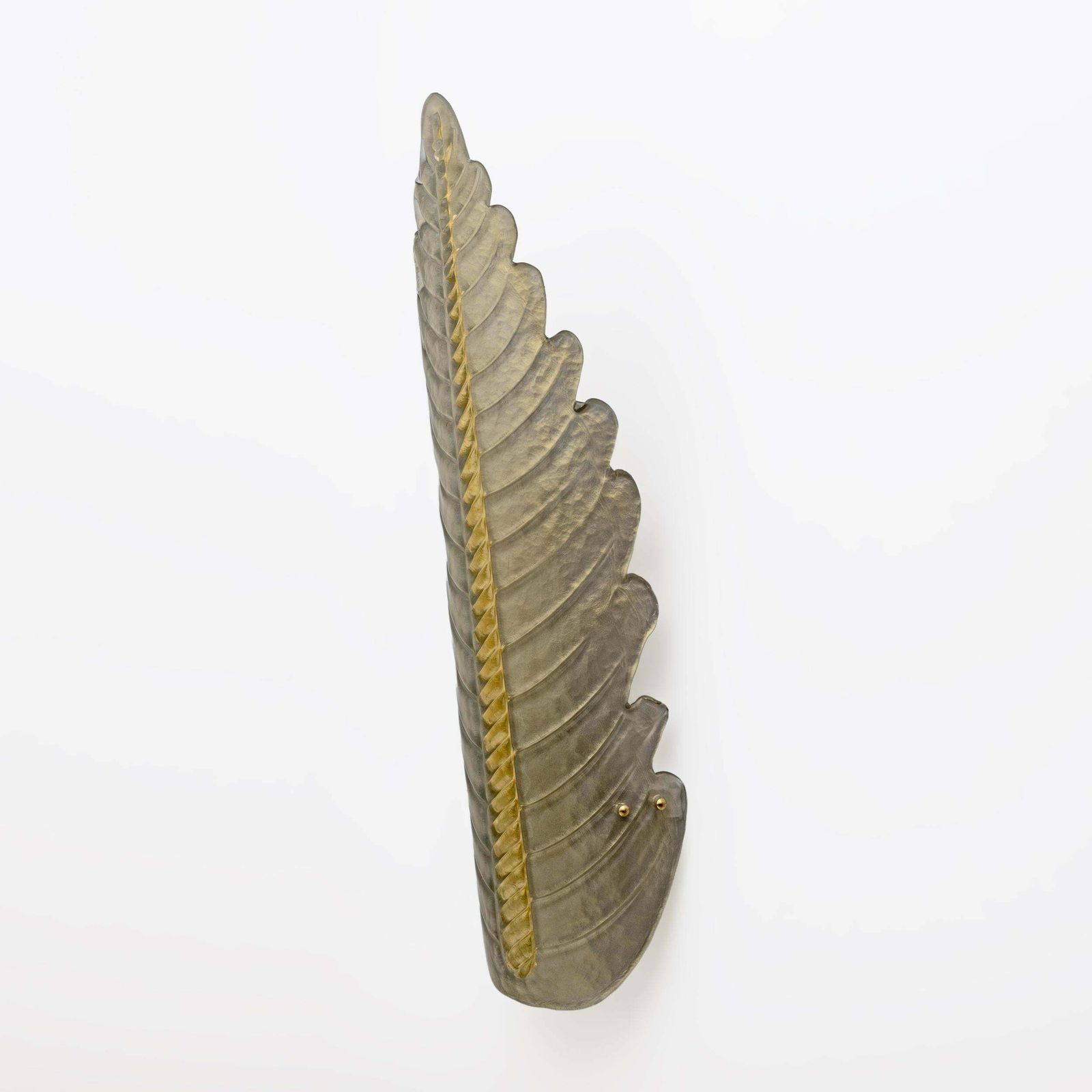 Pair Of Mid Century Modern Murano Glass Gold Yellow Big Leafs Sconces photo vinterior