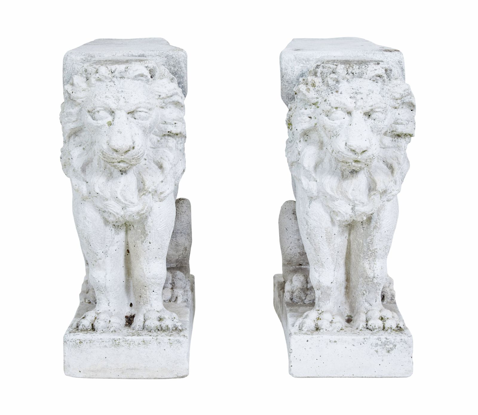 Pair Of Early 20th Century Stone Garden Lion Pedestals photo for sale