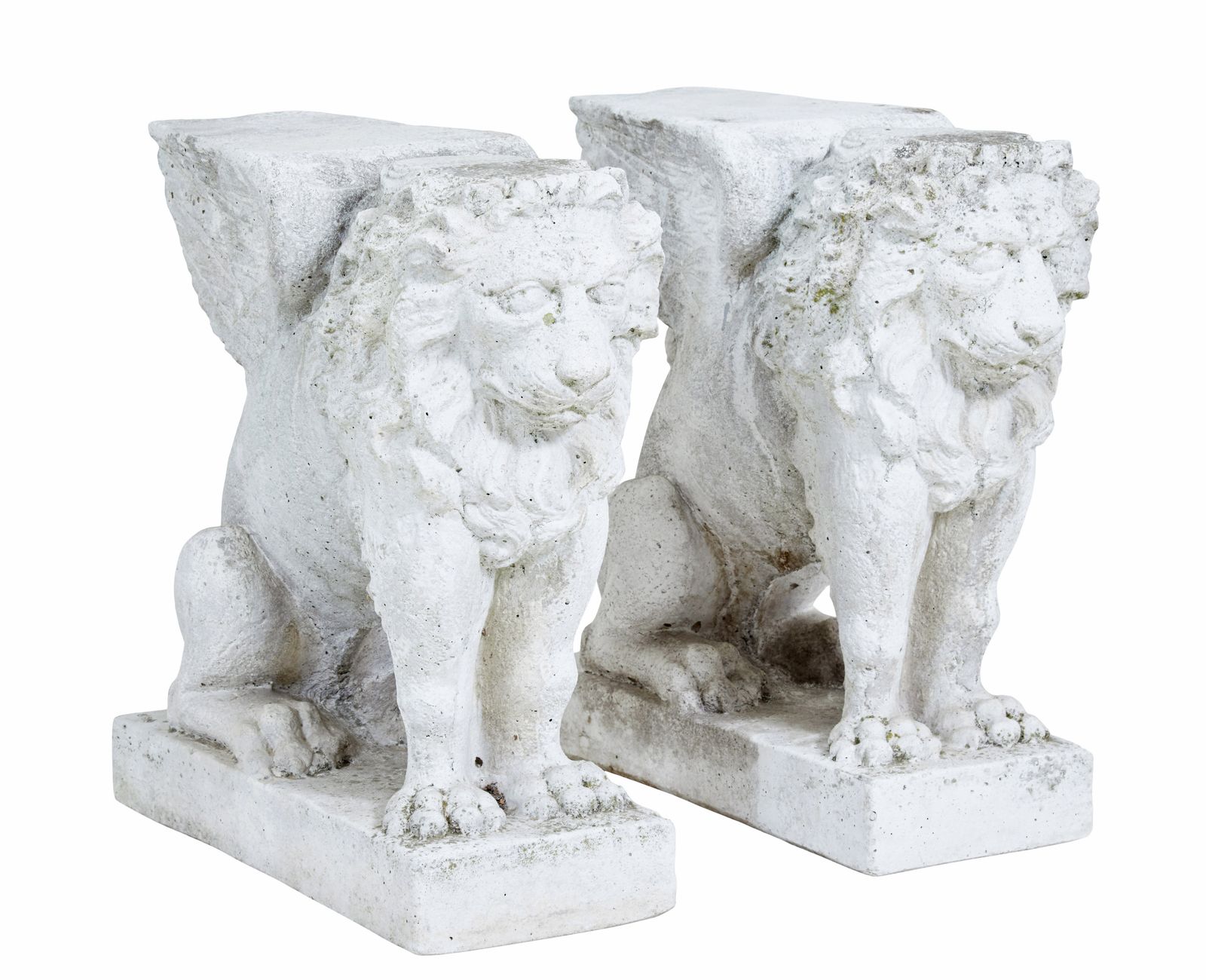 Pair Of Early 20th Century Stone Garden Lion Pedestals