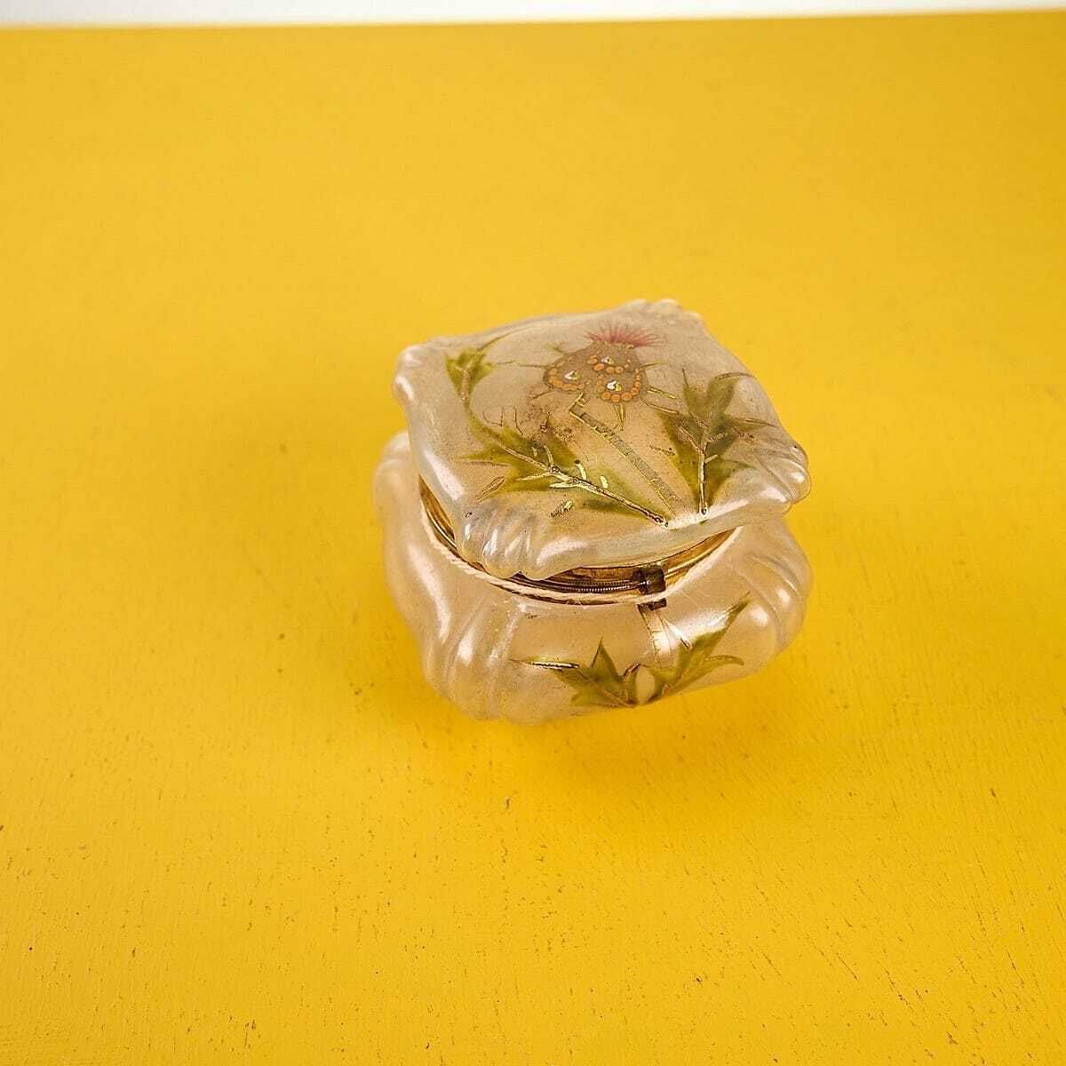 French Art Nouveau Glass Jewelry Box With Hand Painted Floral Decorations photo furniture