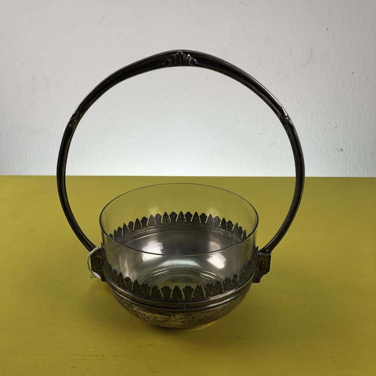 Early 1900s Centerpiece Bucket In Glass And 800 Stamped Silver
