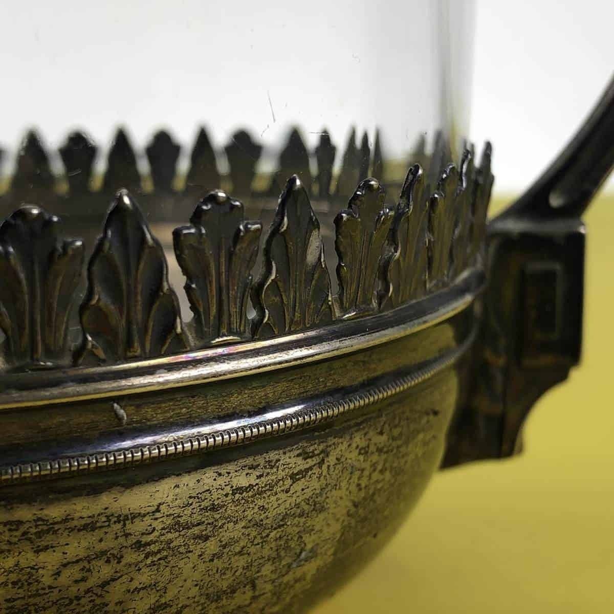Early 1900s Centerpiece Bucket In Glass And 800 Stamped Silver photo for sale