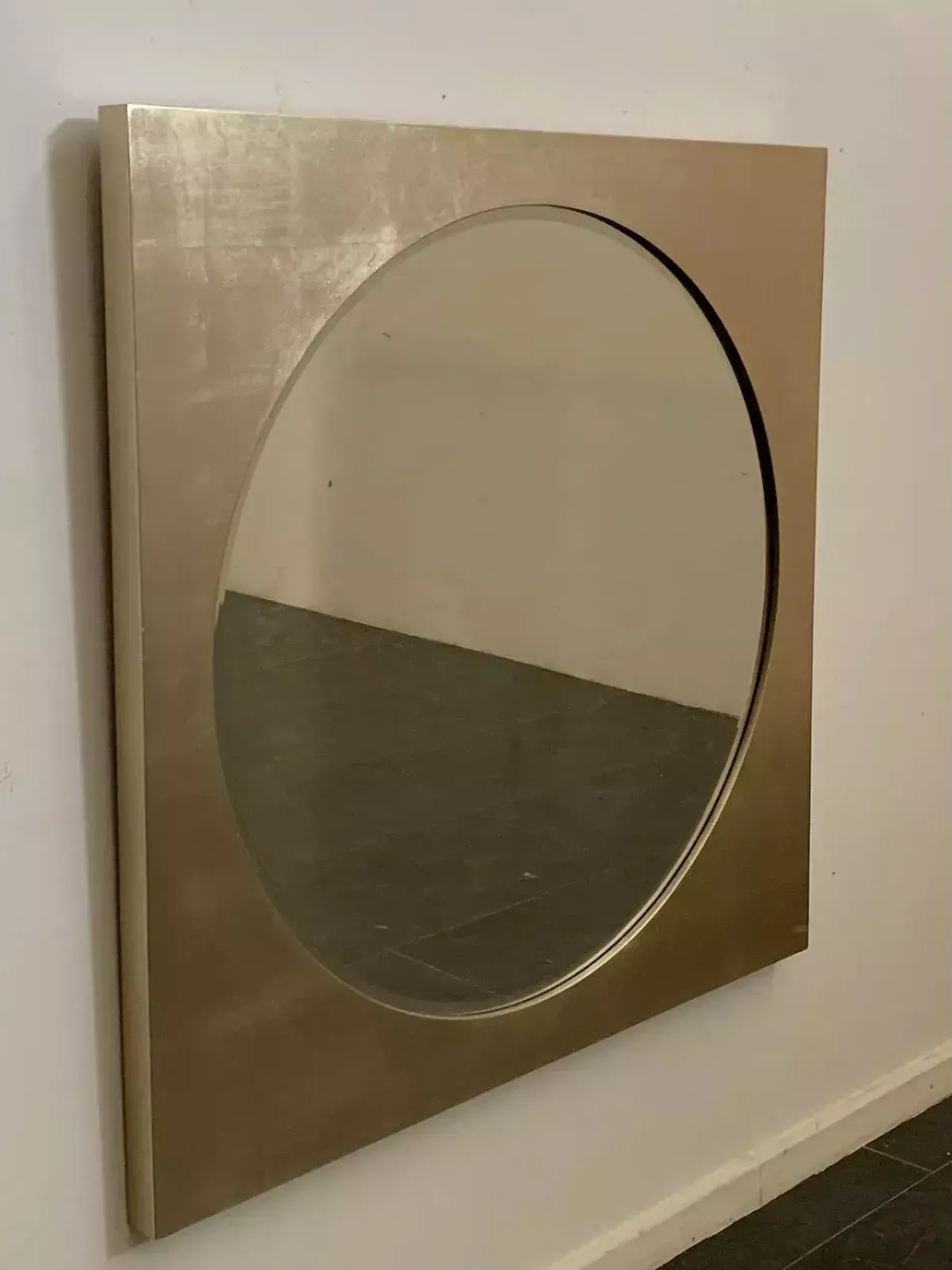 Large Space Age Mirror In Silver Leaf Finished Wood, 70s photo 2567.0