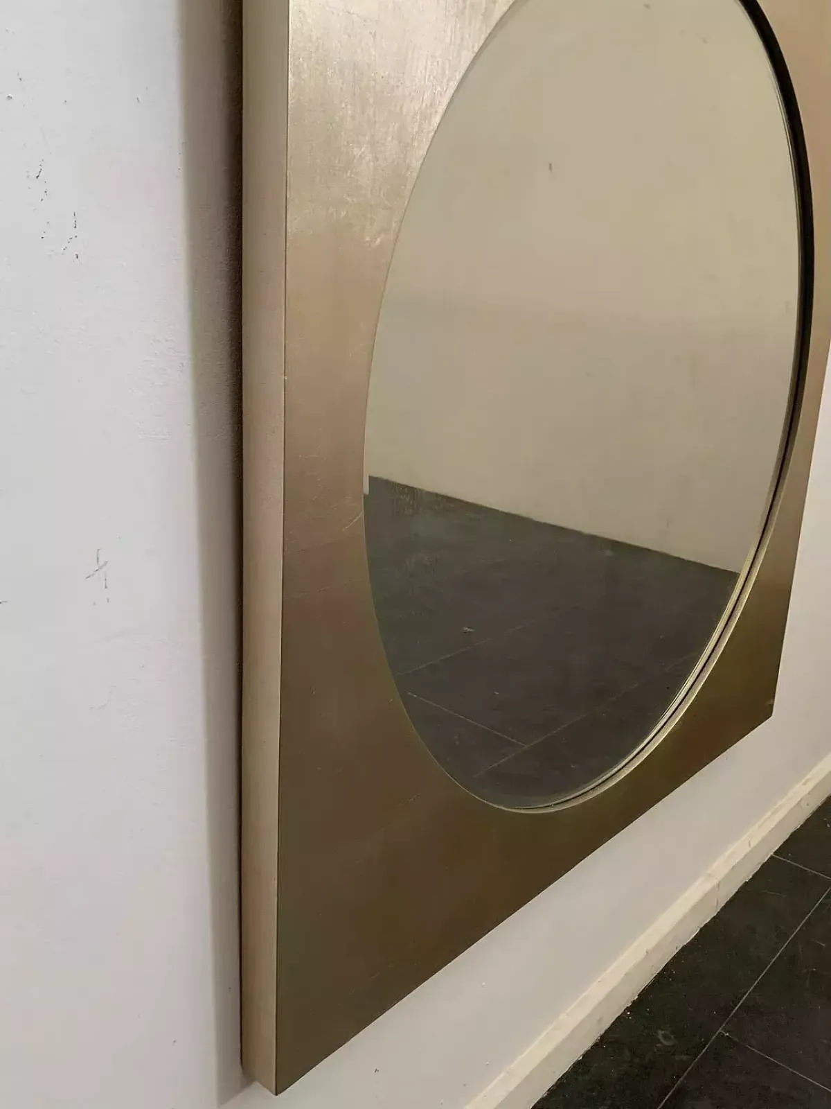Large Space Age Mirror In Silver Leaf Finished Wood, 70s photo buy