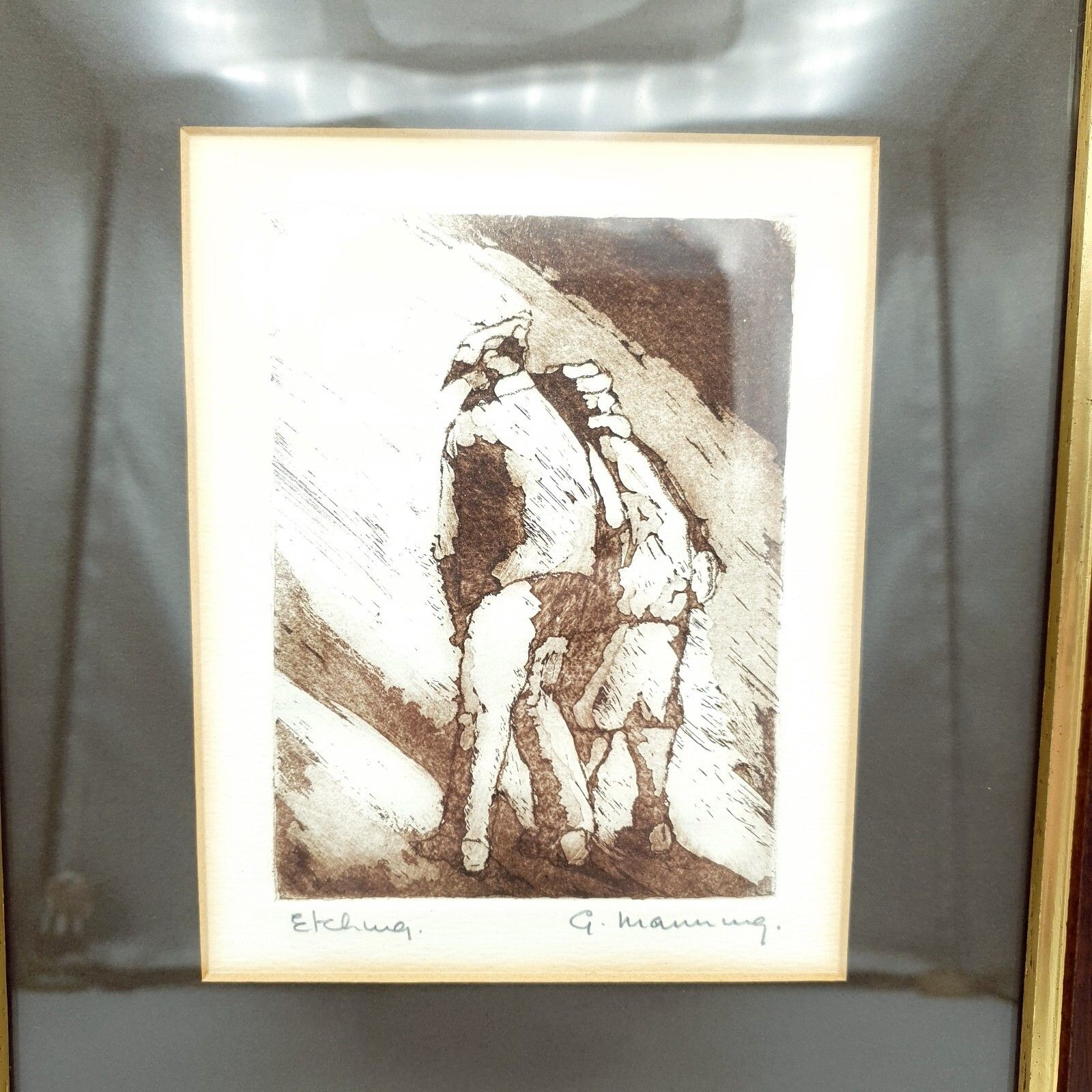 Signed G.Manning Etching Print Vintage Art Man & Women Portrait 26.9x21.1cm photo 51.0