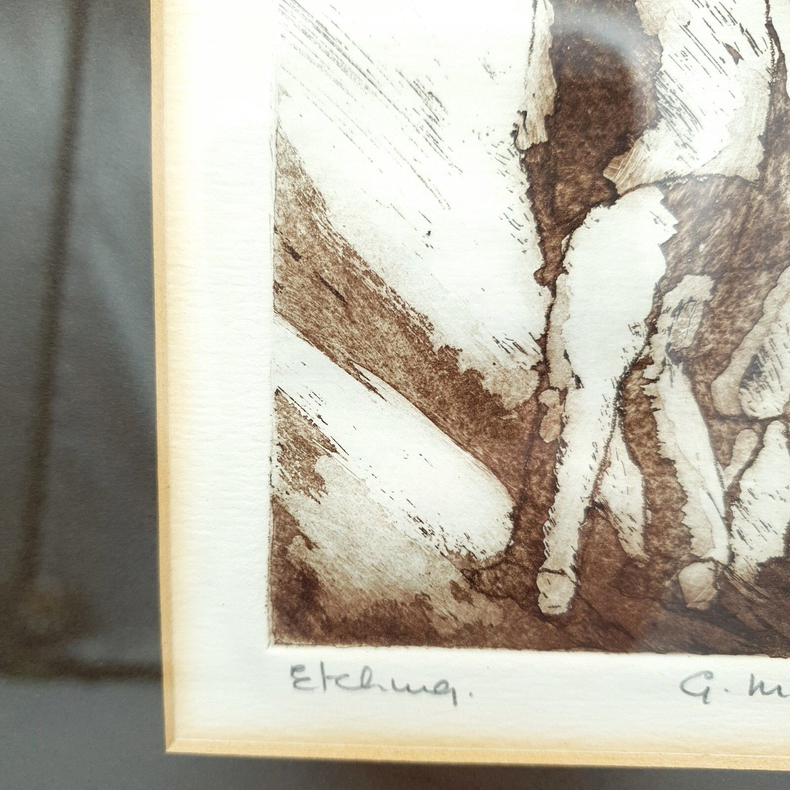photo furniture Signed G.Manning Etching Print Vintage Art Man & Women Portrait 26.9x21.1cm