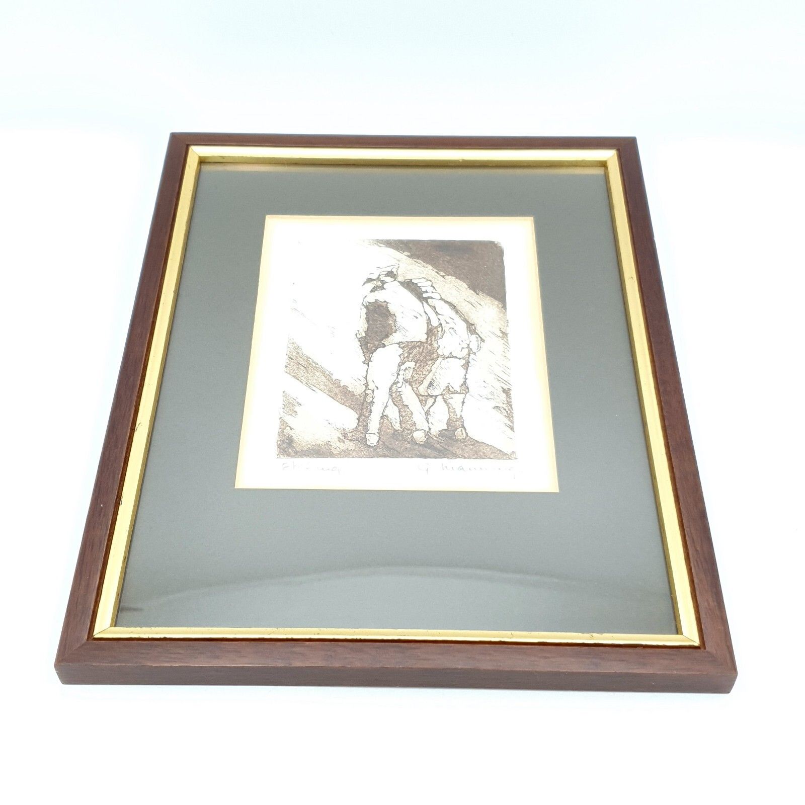 51.0 Signed G.Manning Etching Print Vintage Art Man & Women Portrait 26.9x21.1cm photo