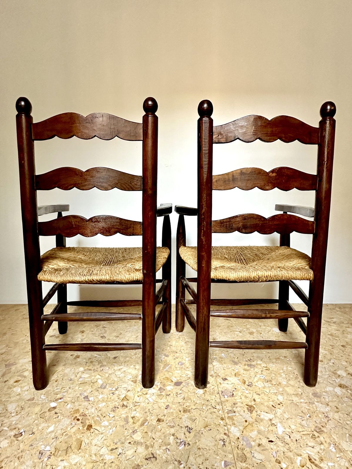 Pair Of Early C20th Rustic Provençal Rush Seat Armchairs photo vinterior