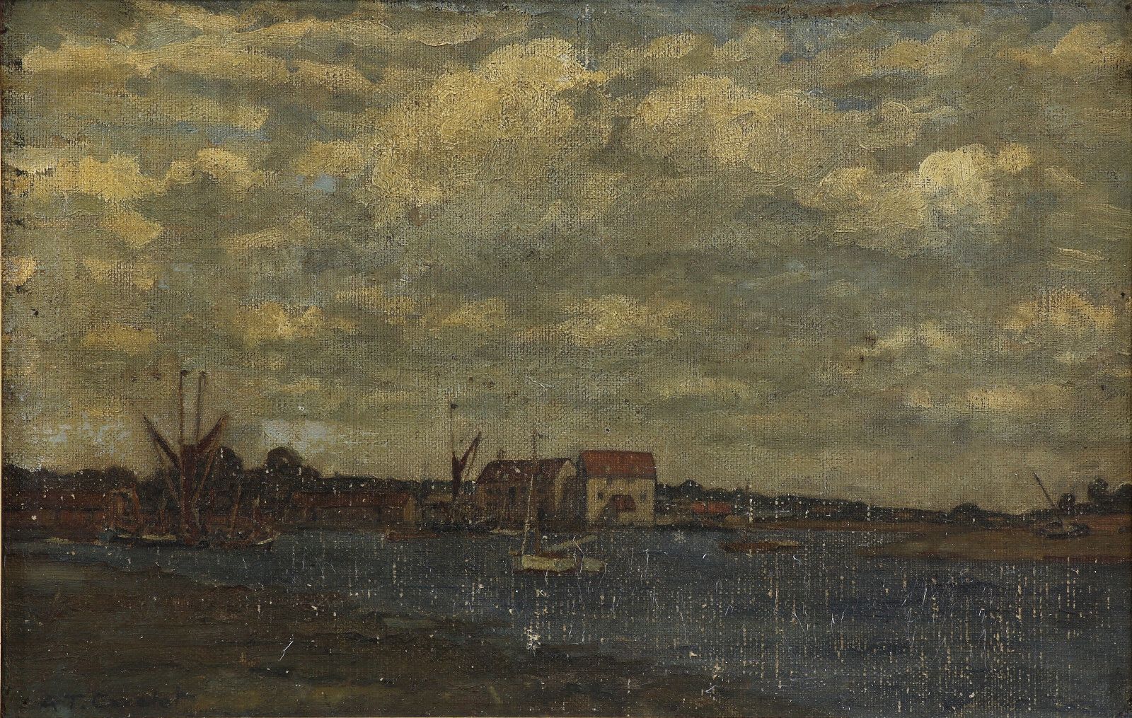 Oil On Canvas Board By Agnes Travers Cazalet.  Subject Is Pin Mill Suffolk. photo furniture