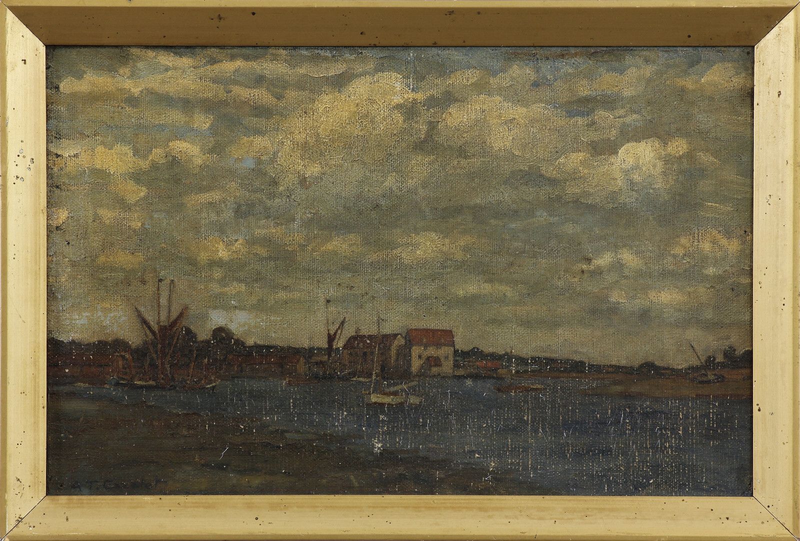 Oil On Canvas Board By Agnes Travers Cazalet.  Subject Is Pin Mill Suffolk. photo Art