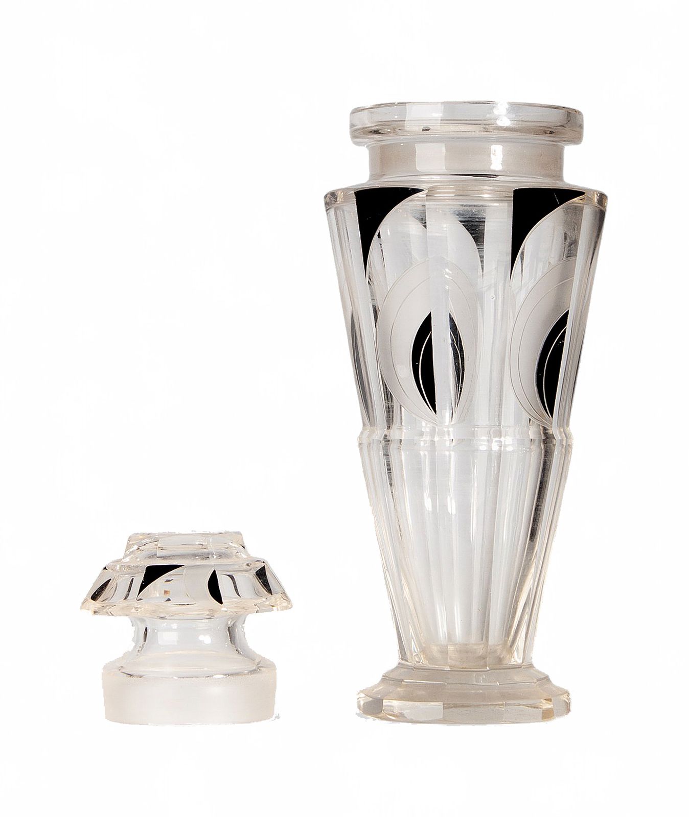 1920s Art Déco French Cylindrical Crystal And Black Enamel Decanter With Stopper photo Home Decor