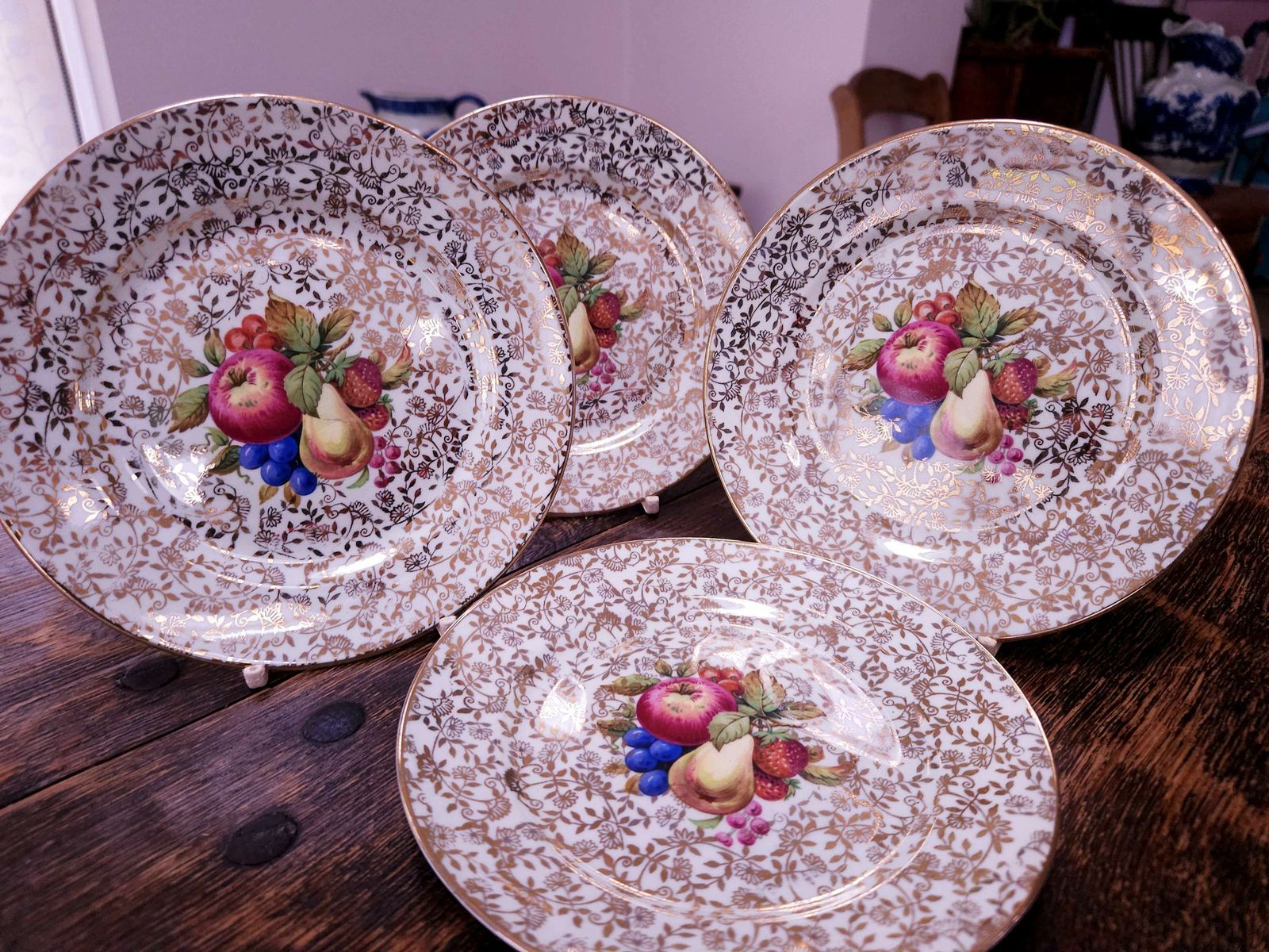 50.0 Set Of 4 1950's Imperial Bone China Tea Plates With 22 Kt Gold Decoration photo