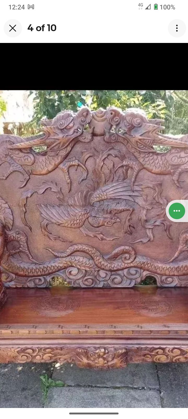 Incredible Antique Dragon Carved Wooden Bench photo buy