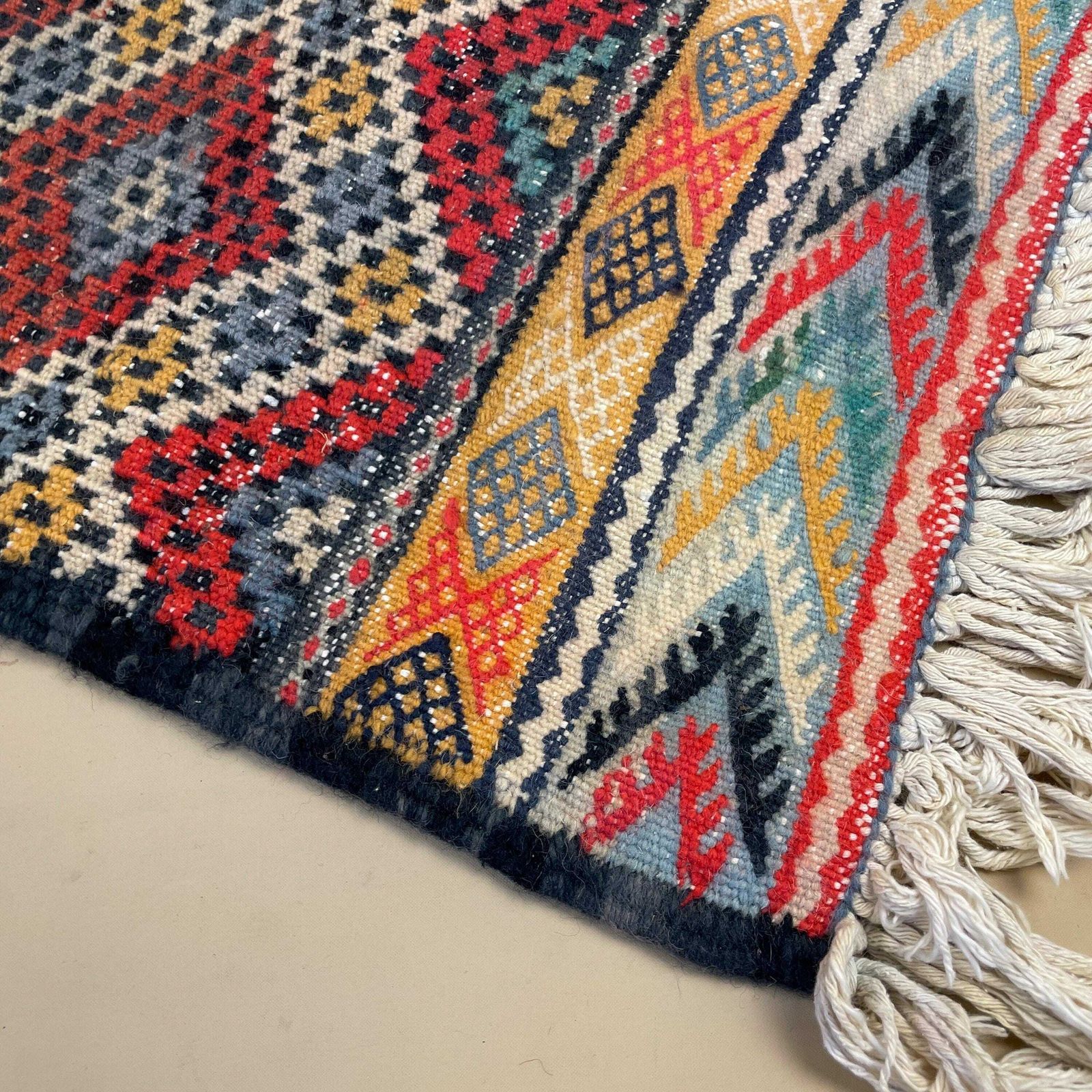 Antique Woven Rug Carpet Mat Rectangle Wool Vintage Pattern Woven Floor Mat Handmade Textile Patterned Pattern Small Furniture photo 55.0