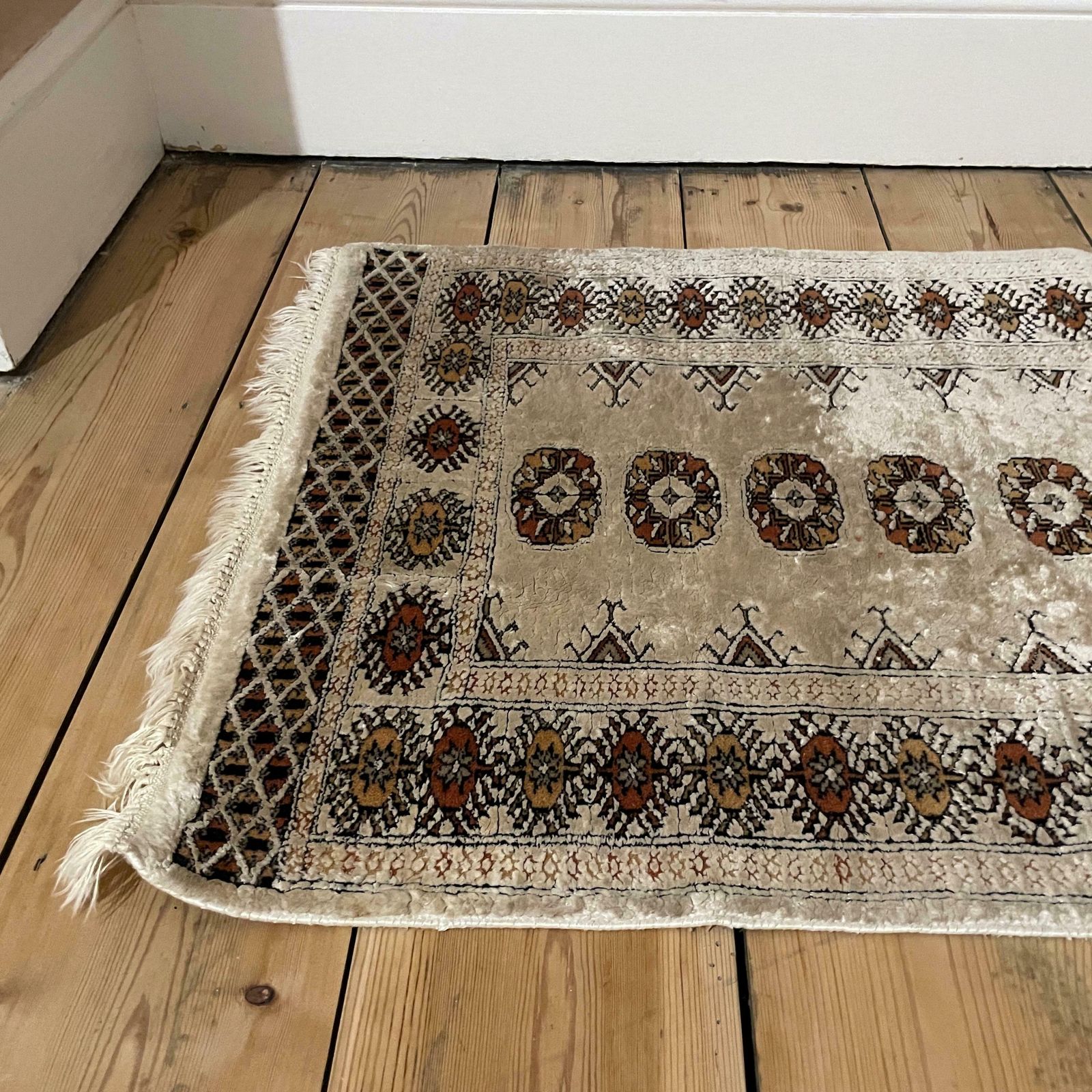 Antique Woven Rug Carpet Mat Rectangle Wool Vintage Pattern Bokhara Woven Floor Mat Handmade Textile Patterned Pattern Cream Small photo 75.0