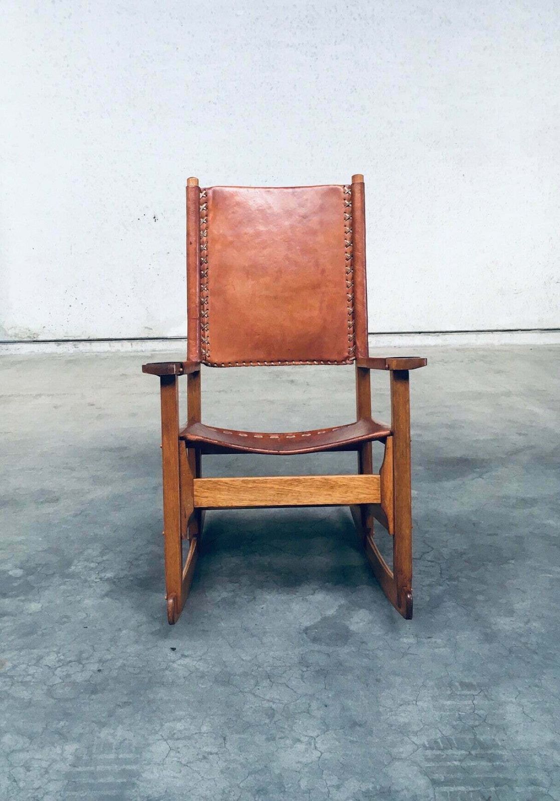 South American Design Leather Rocking Chair By Werner Biermann For Artesano Bogota, Colombia 1960's photo vinterior