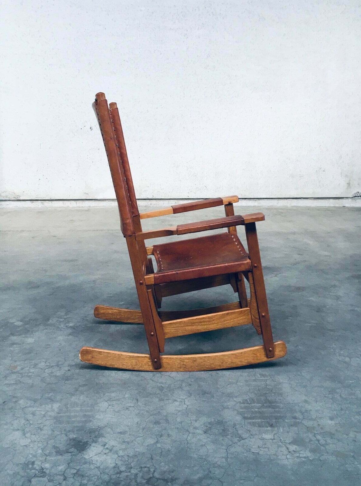 Furniture South American Design Leather Rocking Chair By Werner Biermann For Artesano Bogota, Colombia 1960's photo