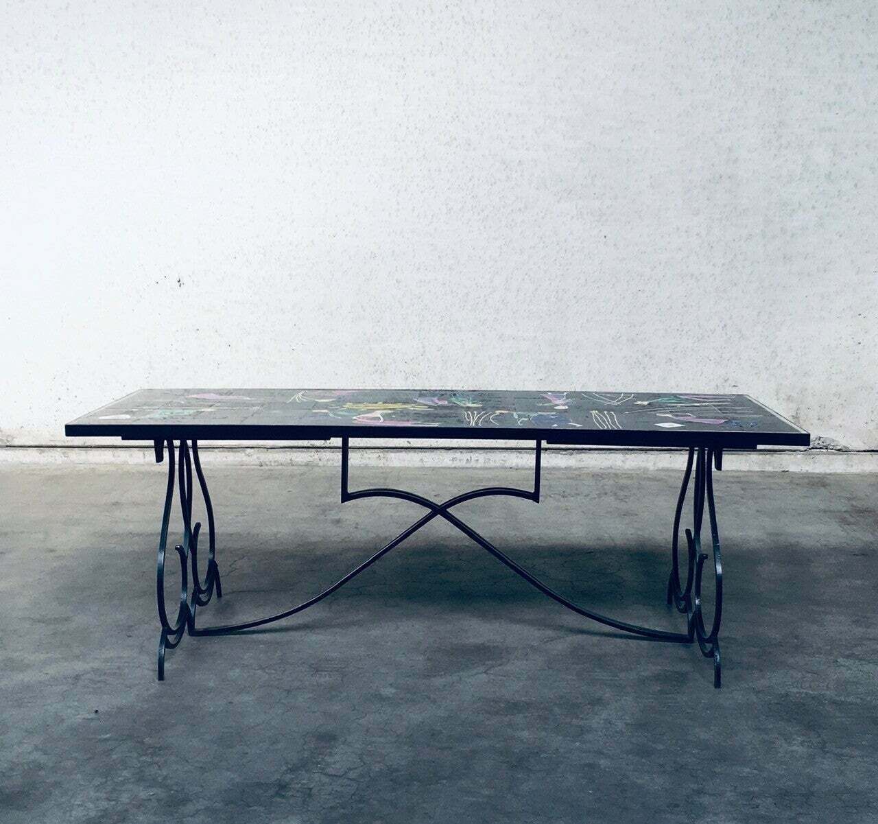 photo furniture Rare Midcentury Artist Ceramic Dining Table By Snyers, Belgium 1950's