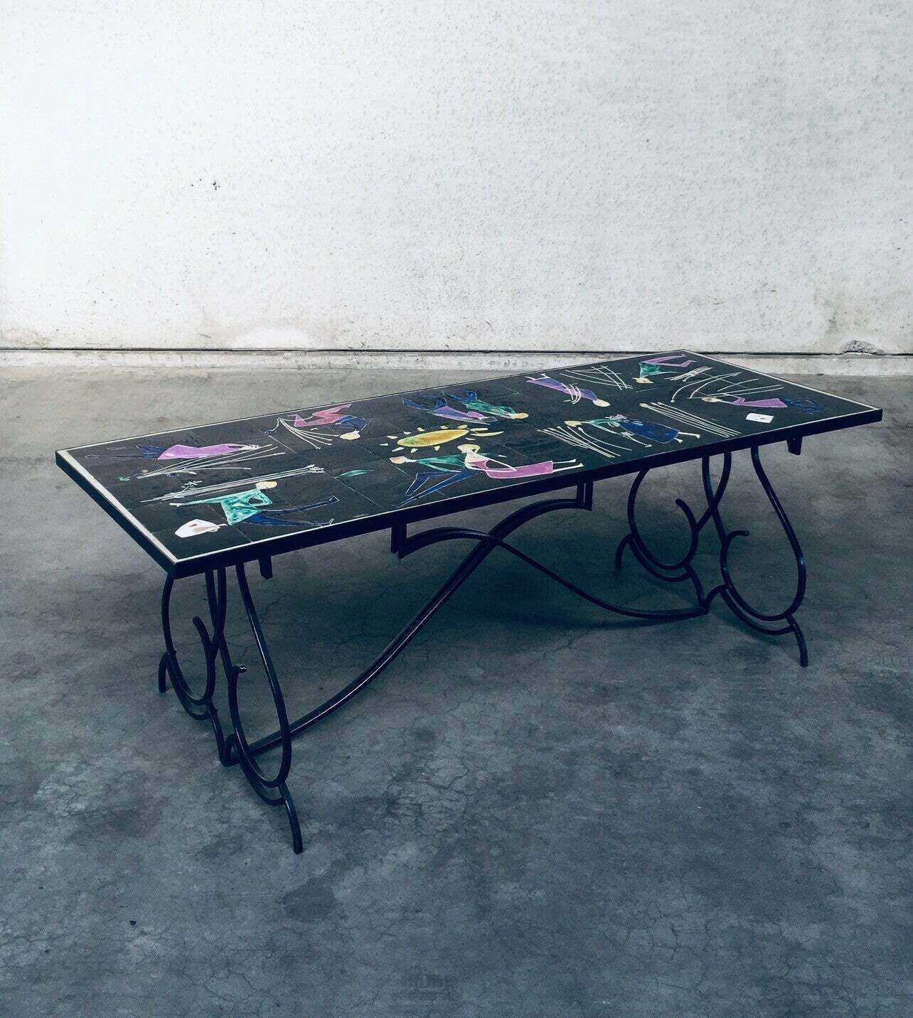 Furniture Rare Midcentury Artist Ceramic Dining Table By Snyers, Belgium 1950's photo