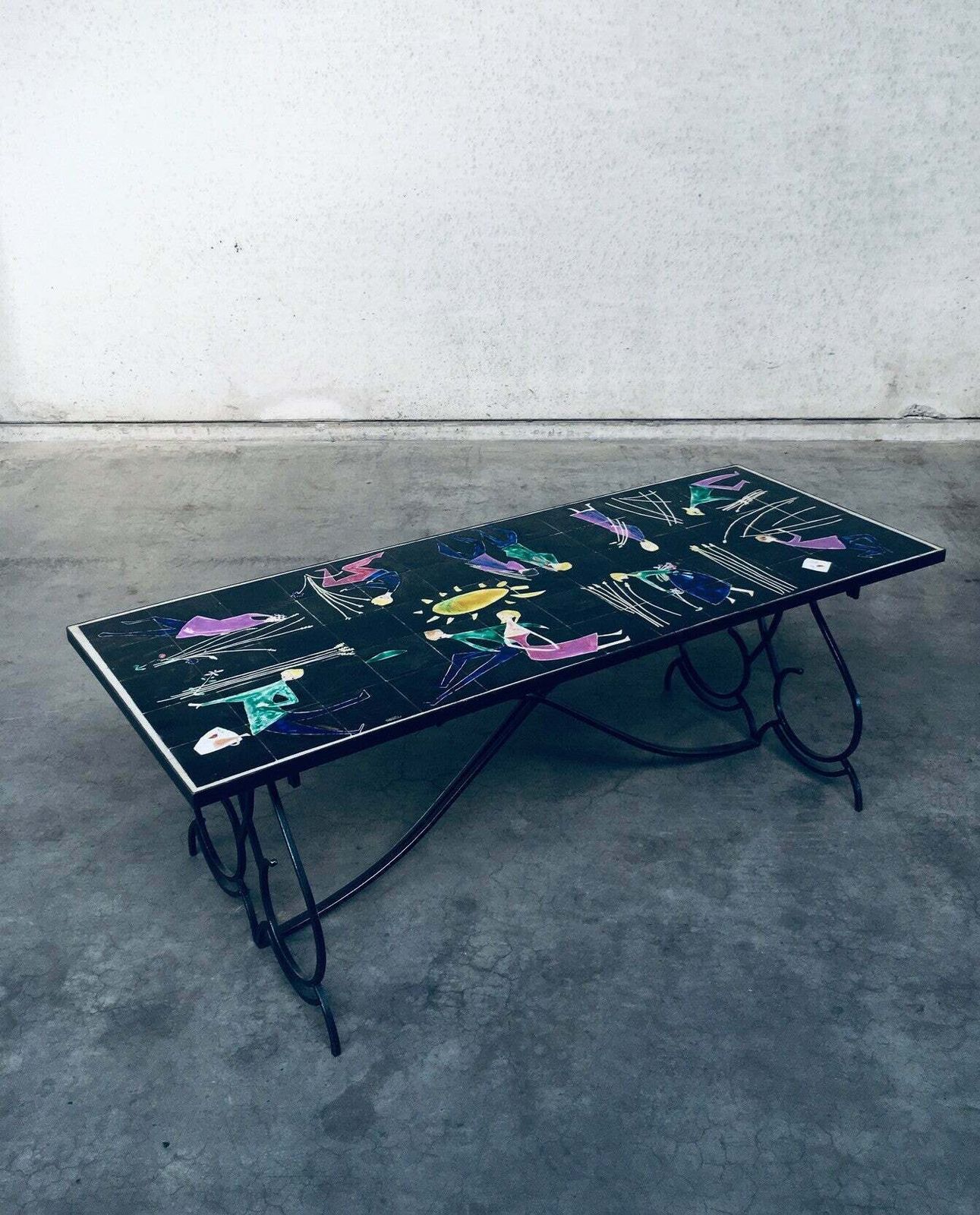 photo vintage Rare Midcentury Artist Ceramic Dining Table By Snyers, Belgium 1950's