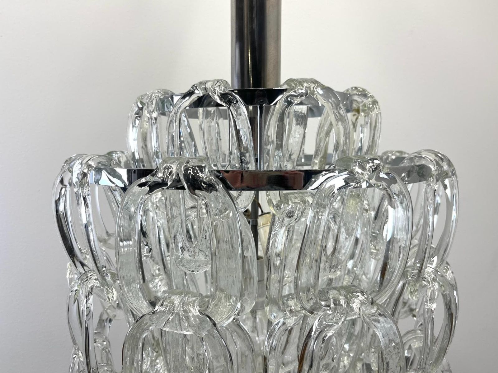 Mid Century Murano Vistosi Chandelier By Angelo Mangiarotti /Italy 60s / Modern Murano Light / Pop Art Chandelier / Murano Glass Lamp photo for sale