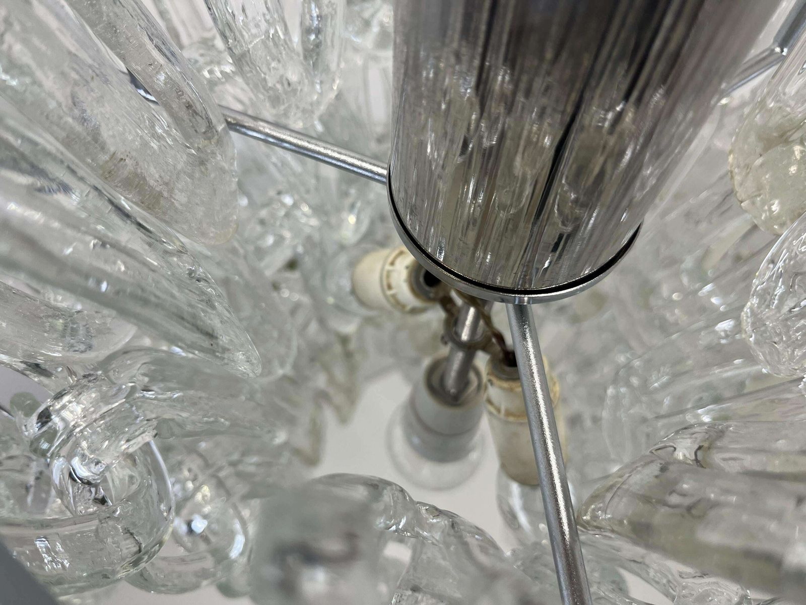 Mid Century Murano Vistosi Chandelier By Angelo Mangiarotti /Italy 60s / Modern Murano Light / Pop Art Chandelier / Murano Glass Lamp photo vinterior